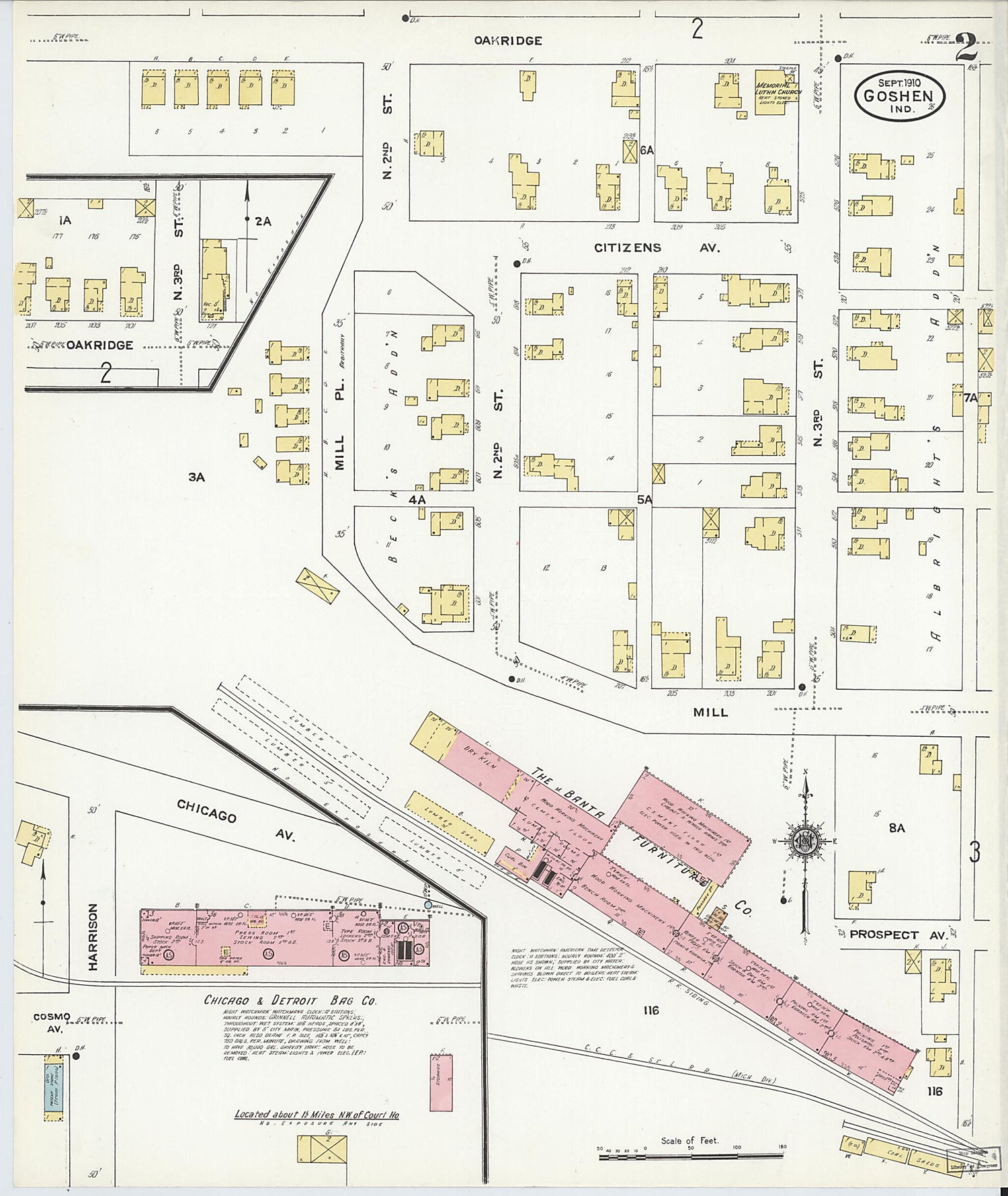 This old map of Goshen, Elkhart County, Indiana was created by Sanborn Map Company in 1910