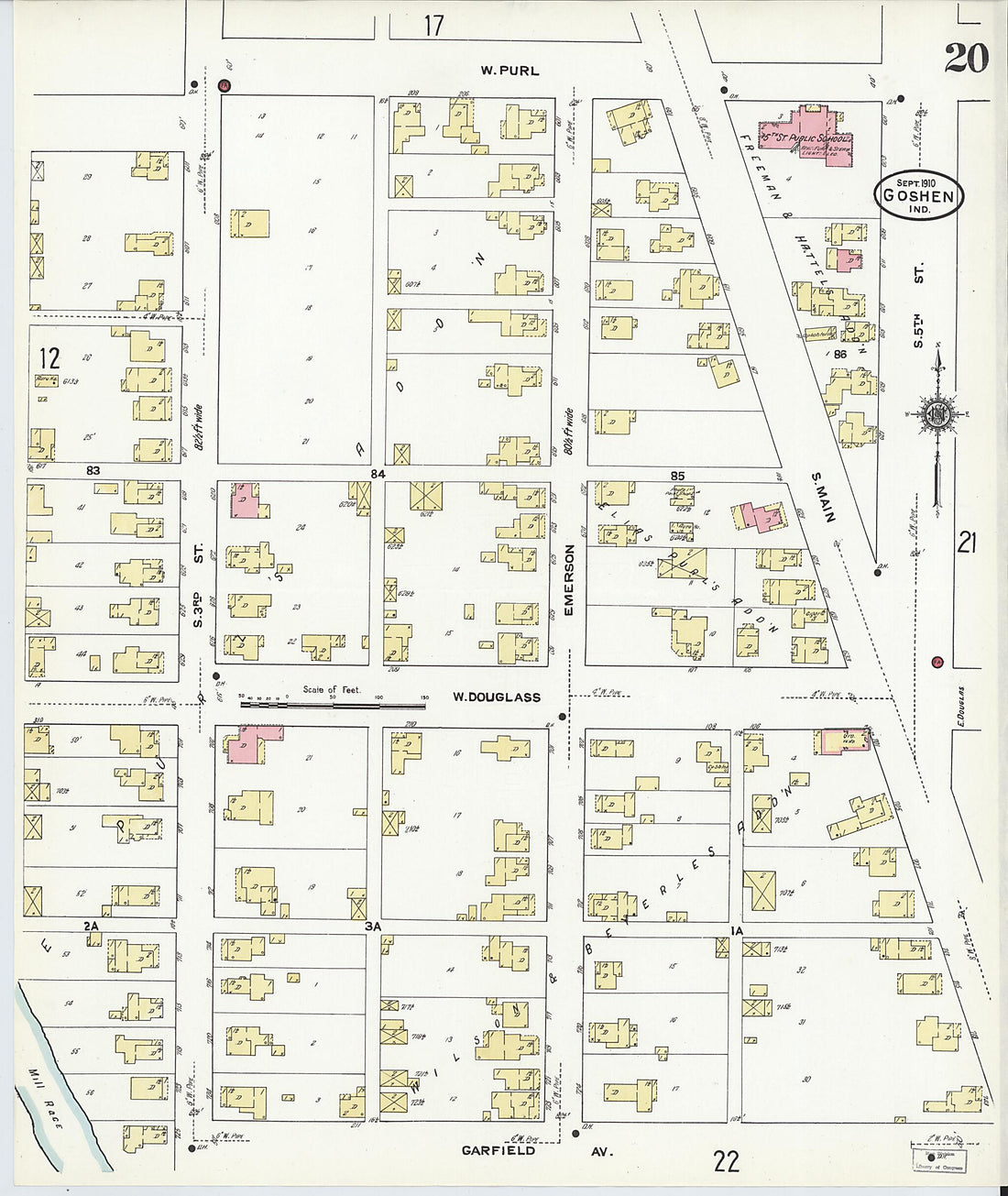 This old map of Goshen, Elkhart County, Indiana was created by Sanborn Map Company in 1910