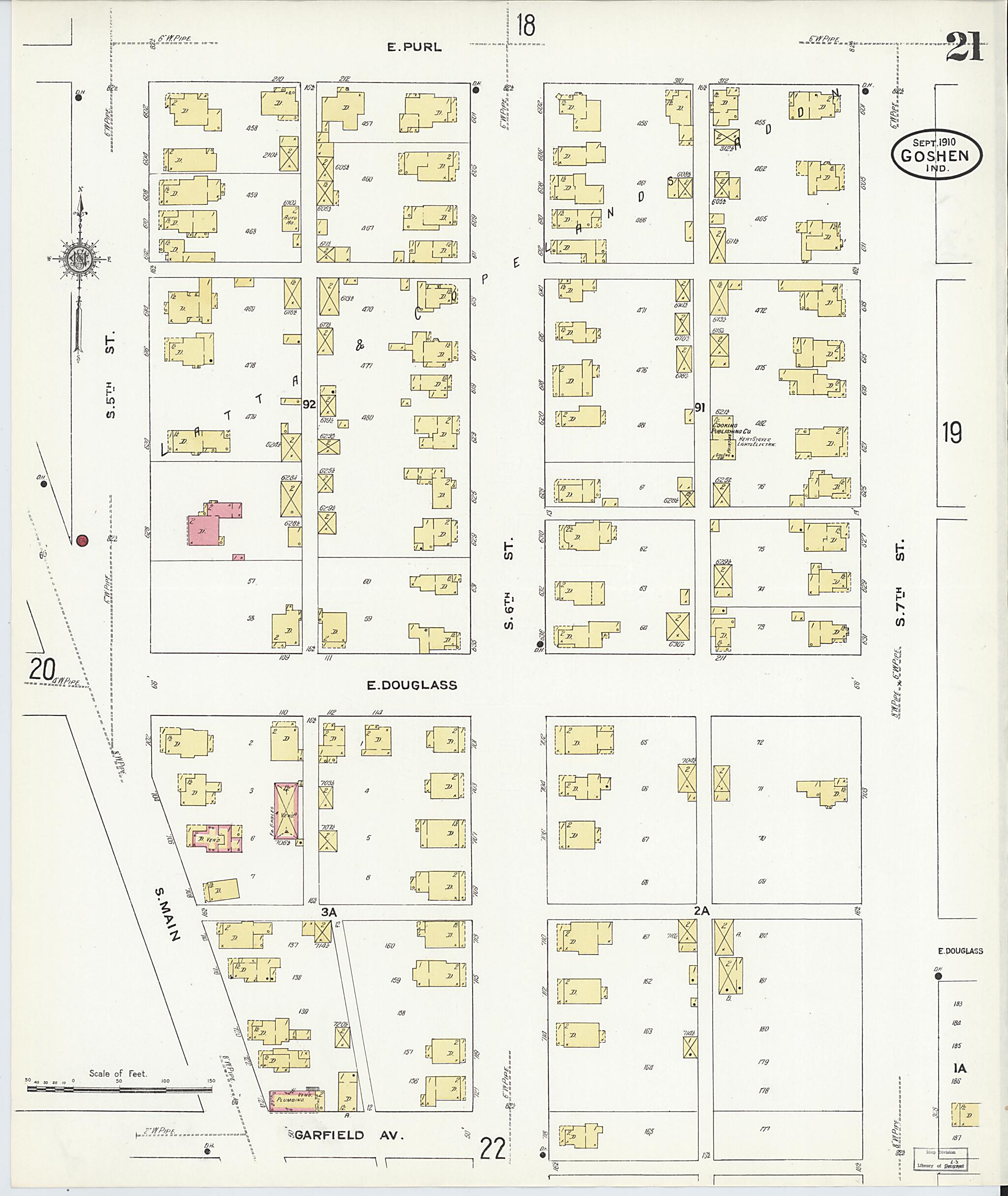 This old map of Goshen, Elkhart County, Indiana was created by Sanborn Map Company in 1910