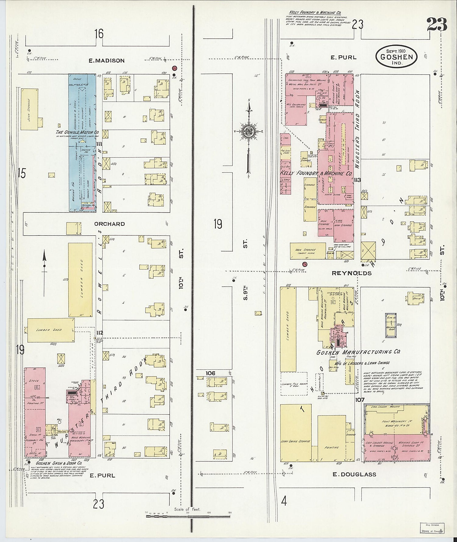 This old map of Goshen, Elkhart County, Indiana was created by Sanborn Map Company in 1910