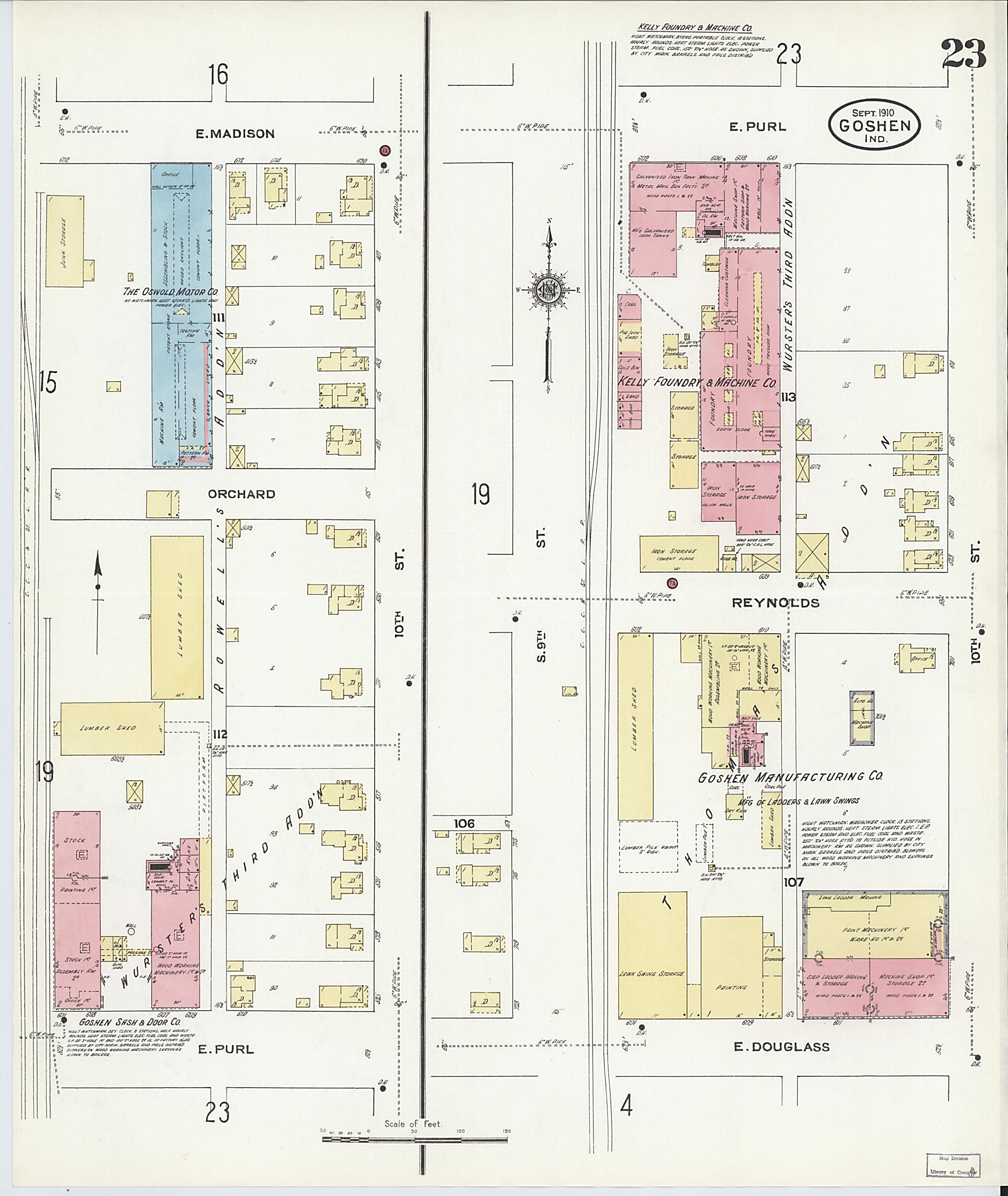 This old map of Goshen, Elkhart County, Indiana was created by Sanborn Map Company in 1910