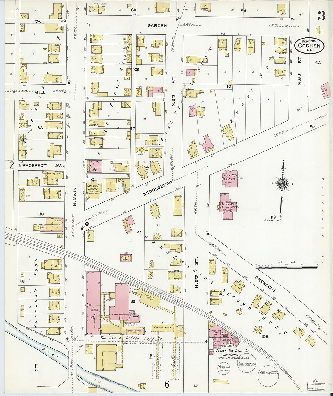 This old map of Goshen, Elkhart County, Indiana was created by Sanborn Map Company in 1910