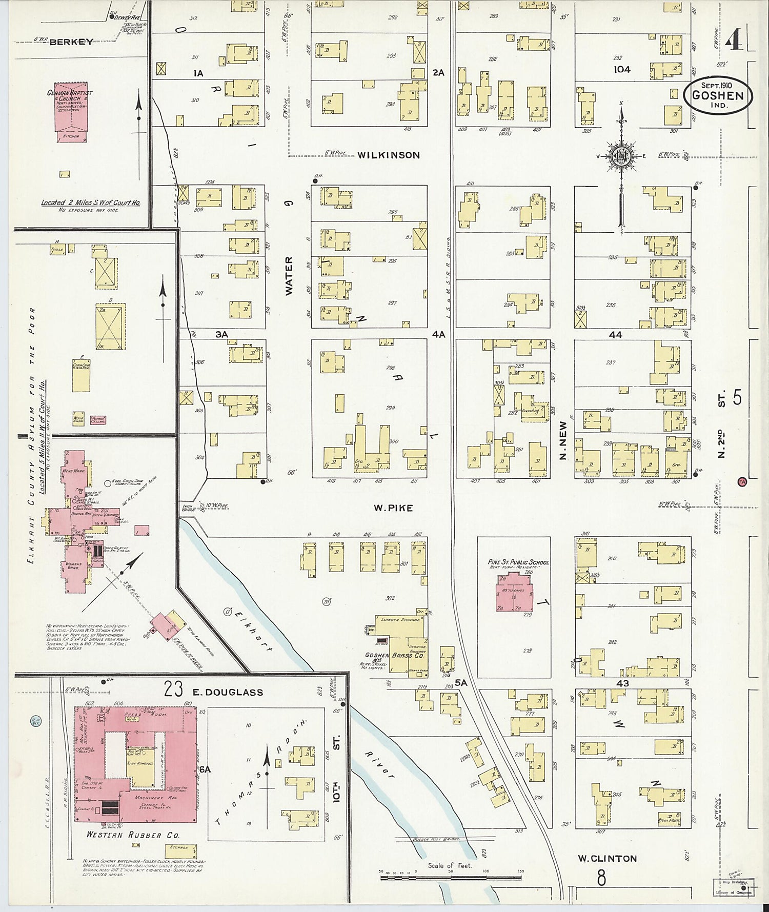 This old map of Goshen, Elkhart County, Indiana was created by Sanborn Map Company in 1910