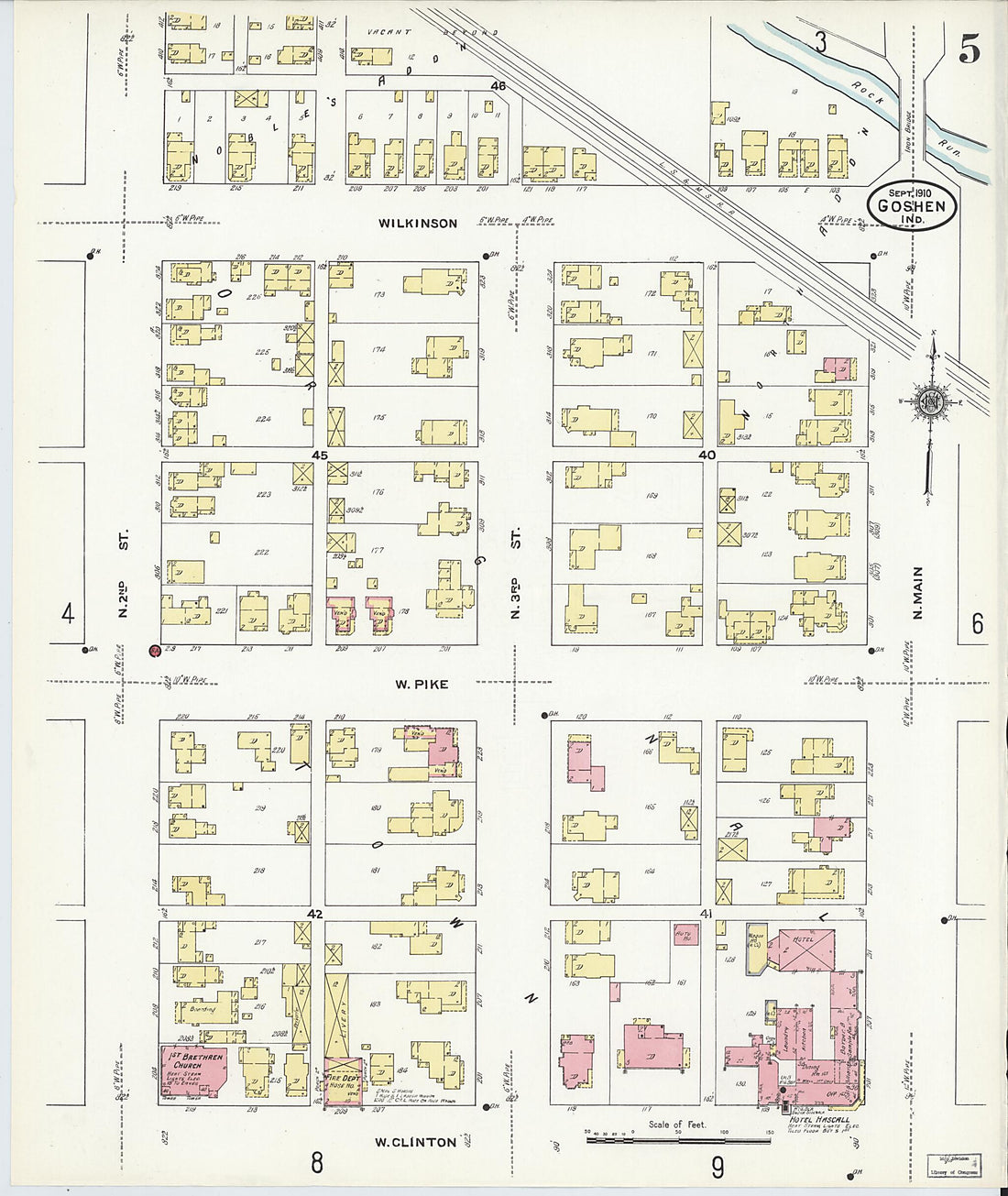 This old map of Goshen, Elkhart County, Indiana was created by Sanborn Map Company in 1910