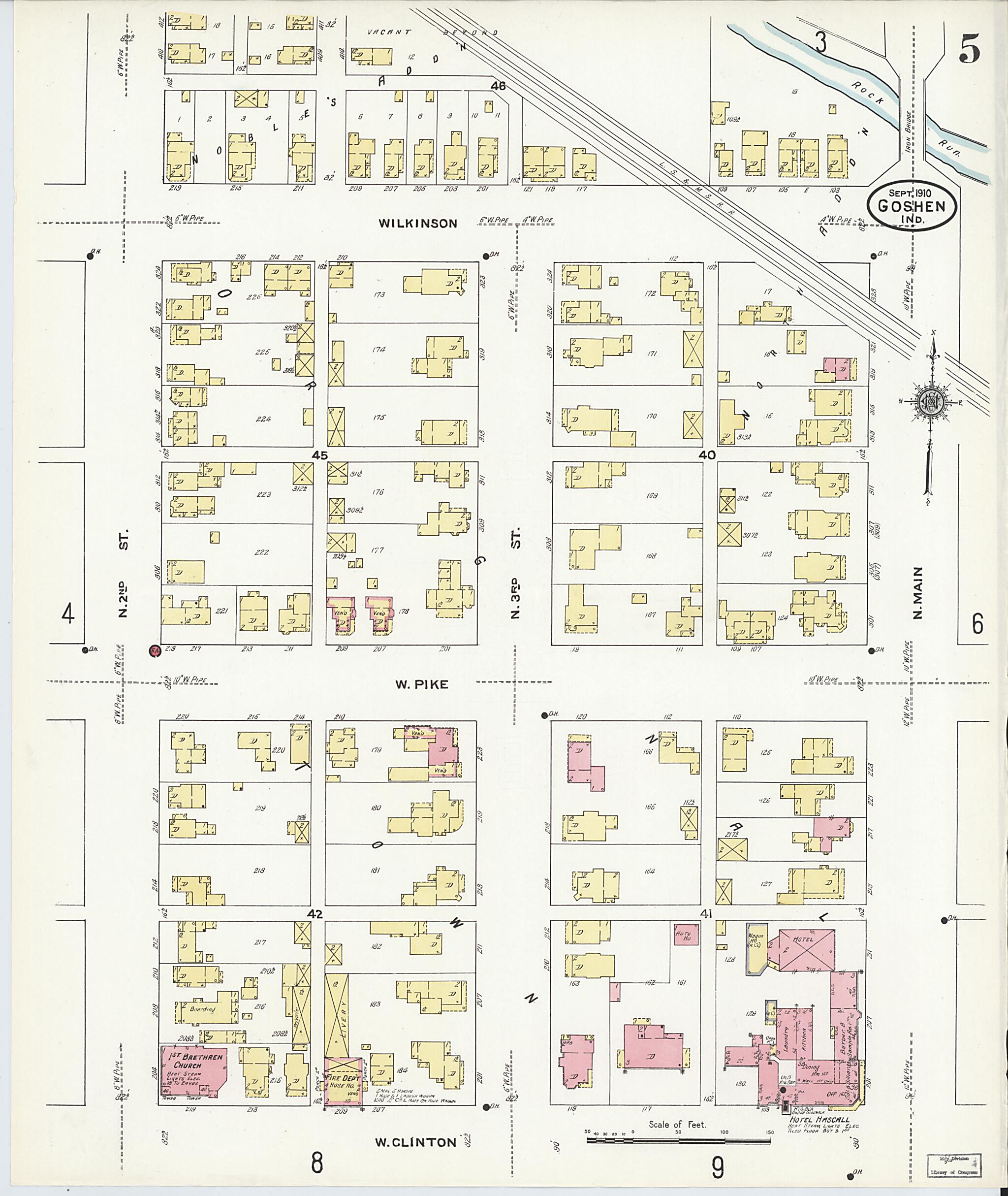 This old map of Goshen, Elkhart County, Indiana was created by Sanborn Map Company in 1910