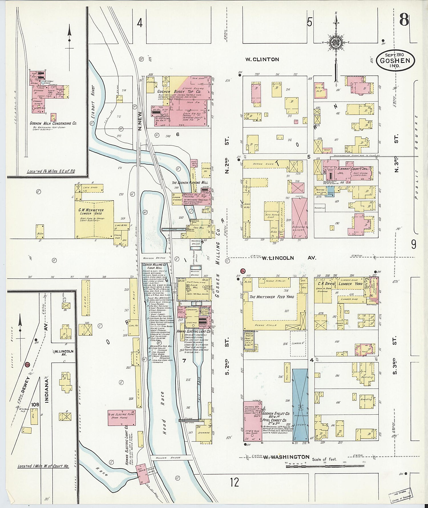 This old map of Goshen, Elkhart County, Indiana was created by Sanborn Map Company in 1910