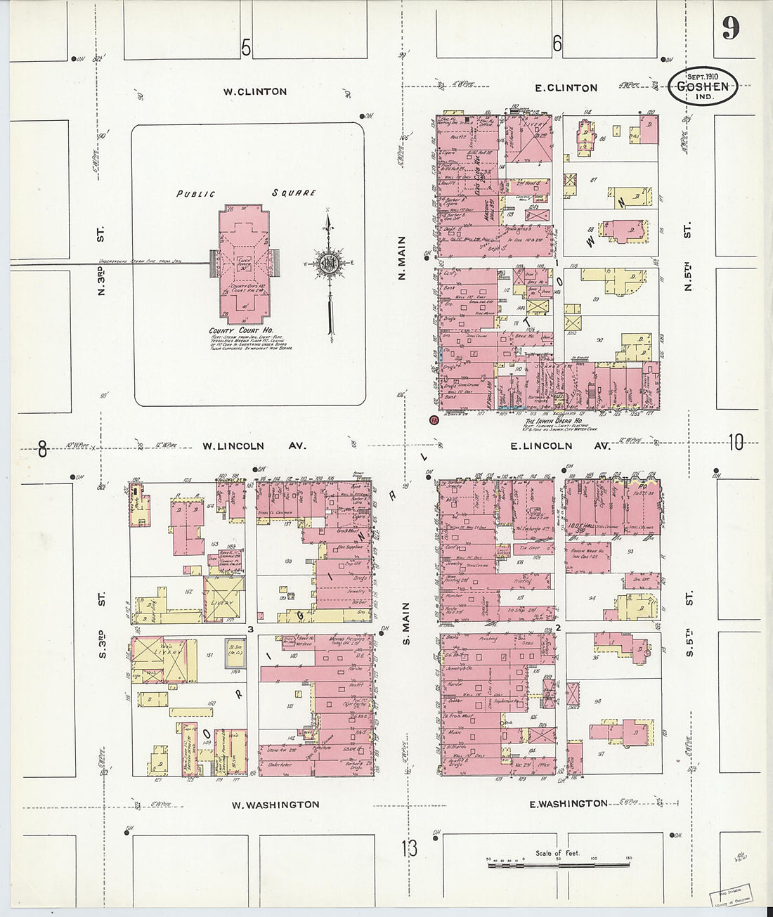 This old map of Goshen, Elkhart County, Indiana was created by Sanborn Map Company in 1910