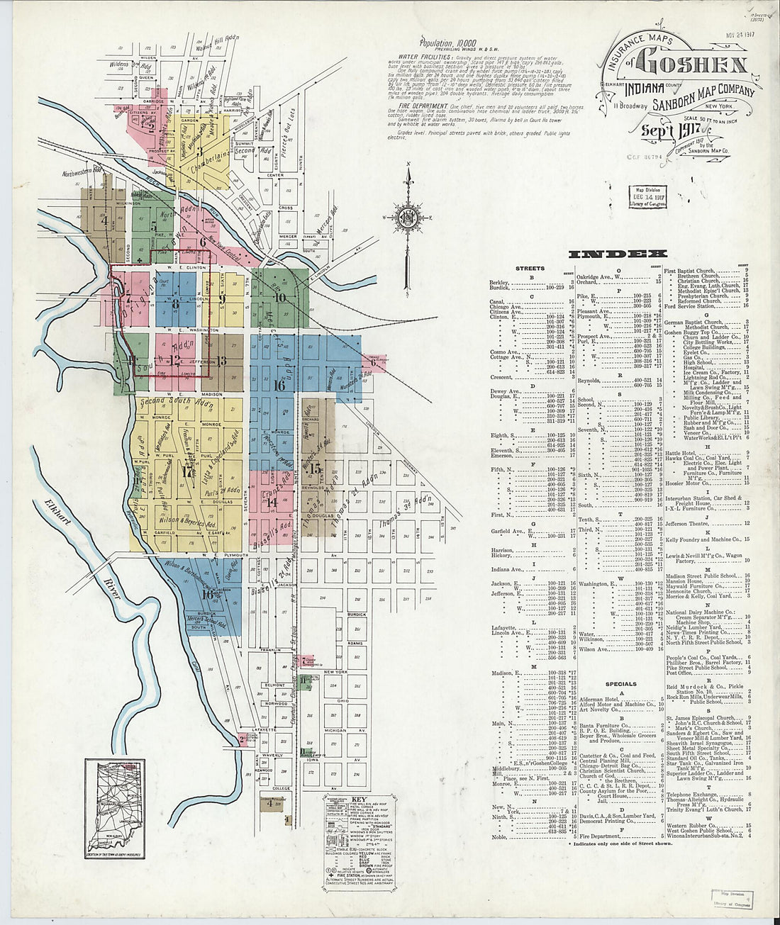 This old map of Goshen, Elkhart County, Indiana was created by Sanborn Map Company in 1917