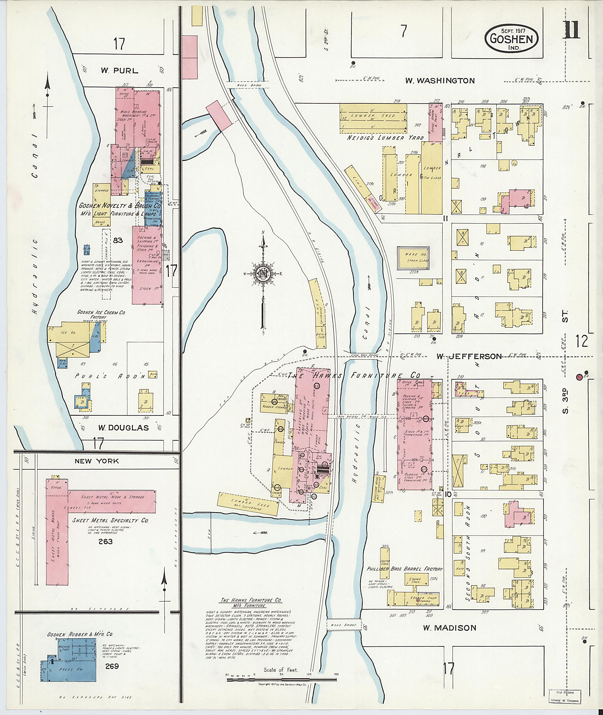 This old map of Goshen, Elkhart County, Indiana was created by Sanborn Map Company in 1917