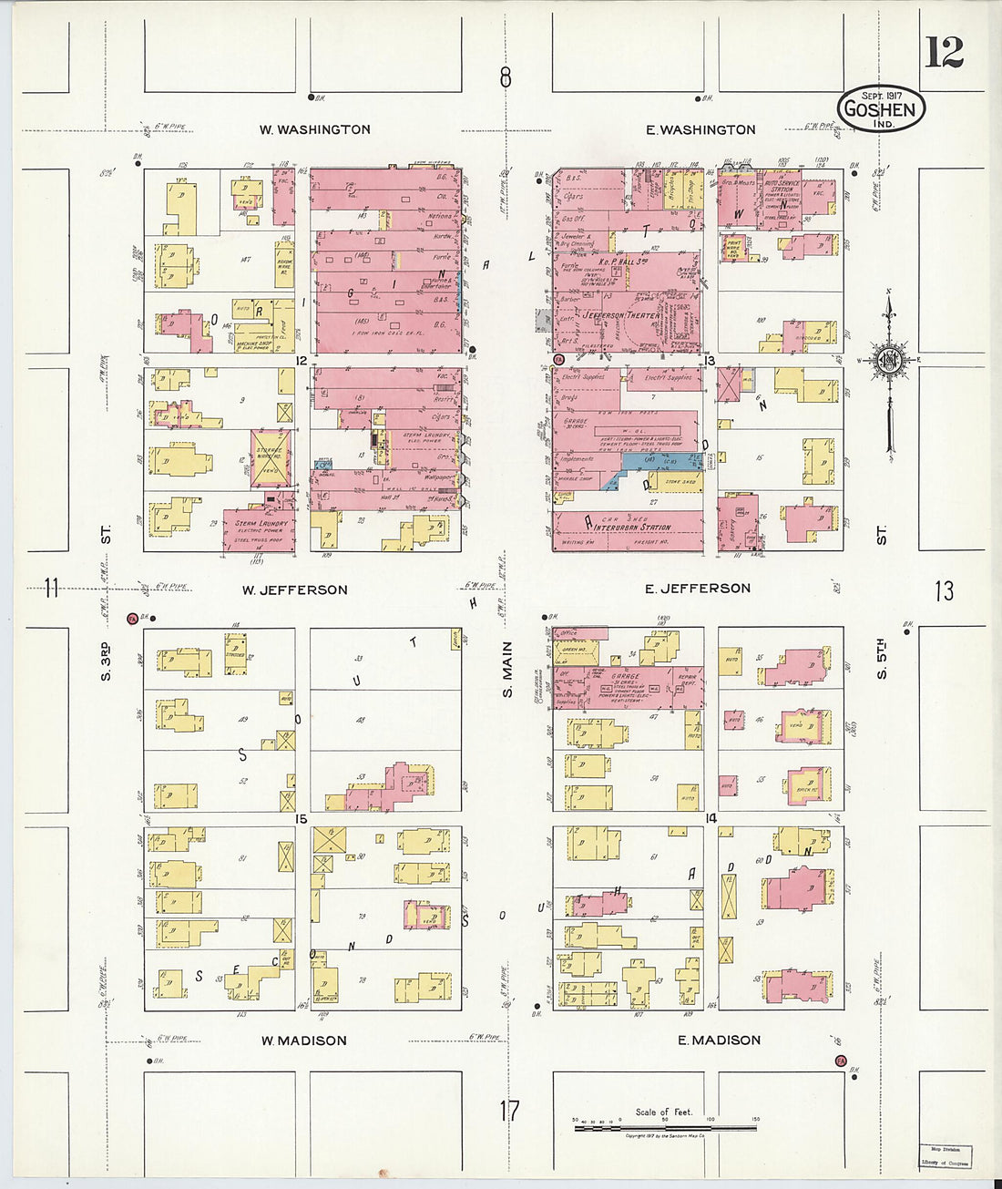 This old map of Goshen, Elkhart County, Indiana was created by Sanborn Map Company in 1917