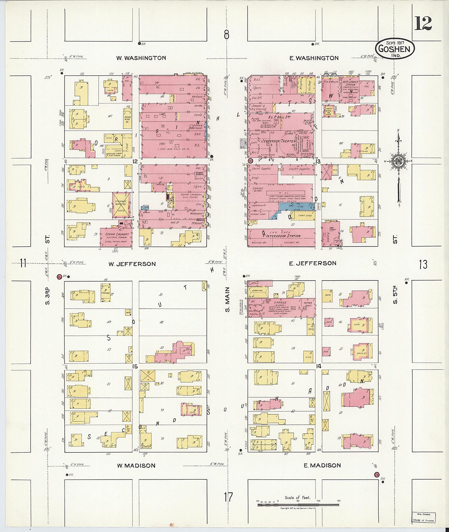 This old map of Goshen, Elkhart County, Indiana was created by Sanborn Map Company in 1917