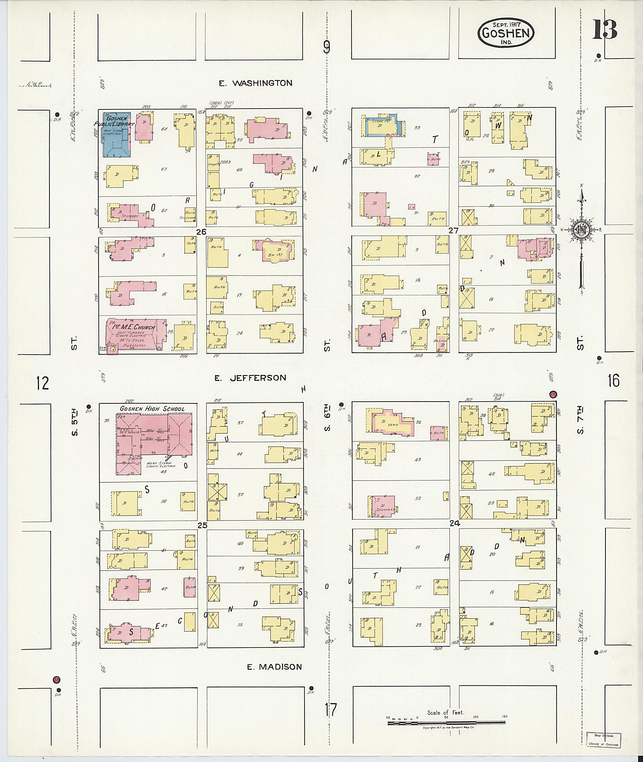 This old map of Goshen, Elkhart County, Indiana was created by Sanborn Map Company in 1917