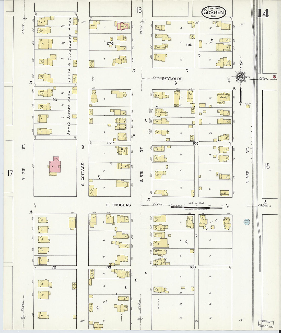 This old map of Goshen, Elkhart County, Indiana was created by Sanborn Map Company in 1917