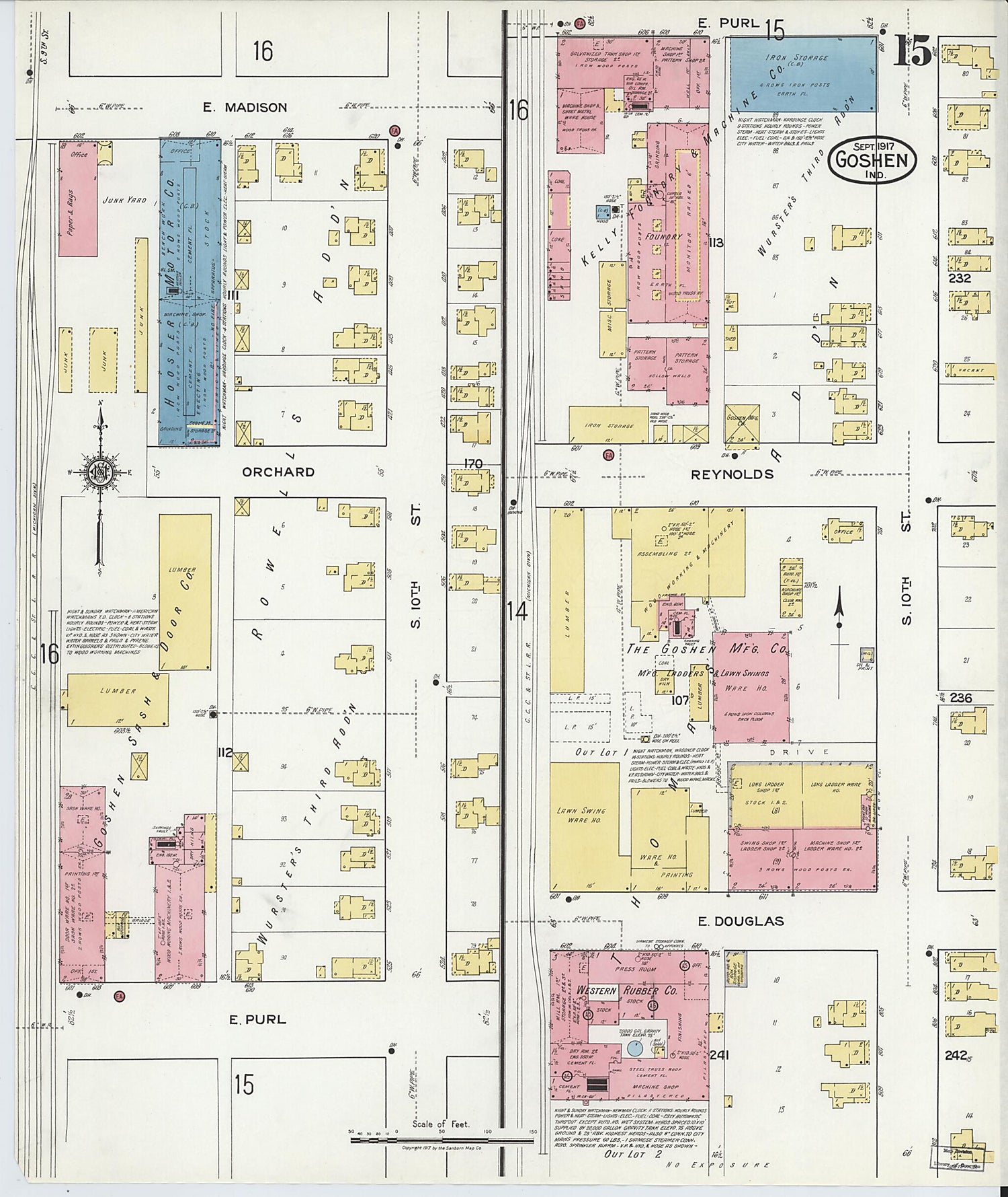 This old map of Goshen, Elkhart County, Indiana was created by Sanborn Map Company in 1917