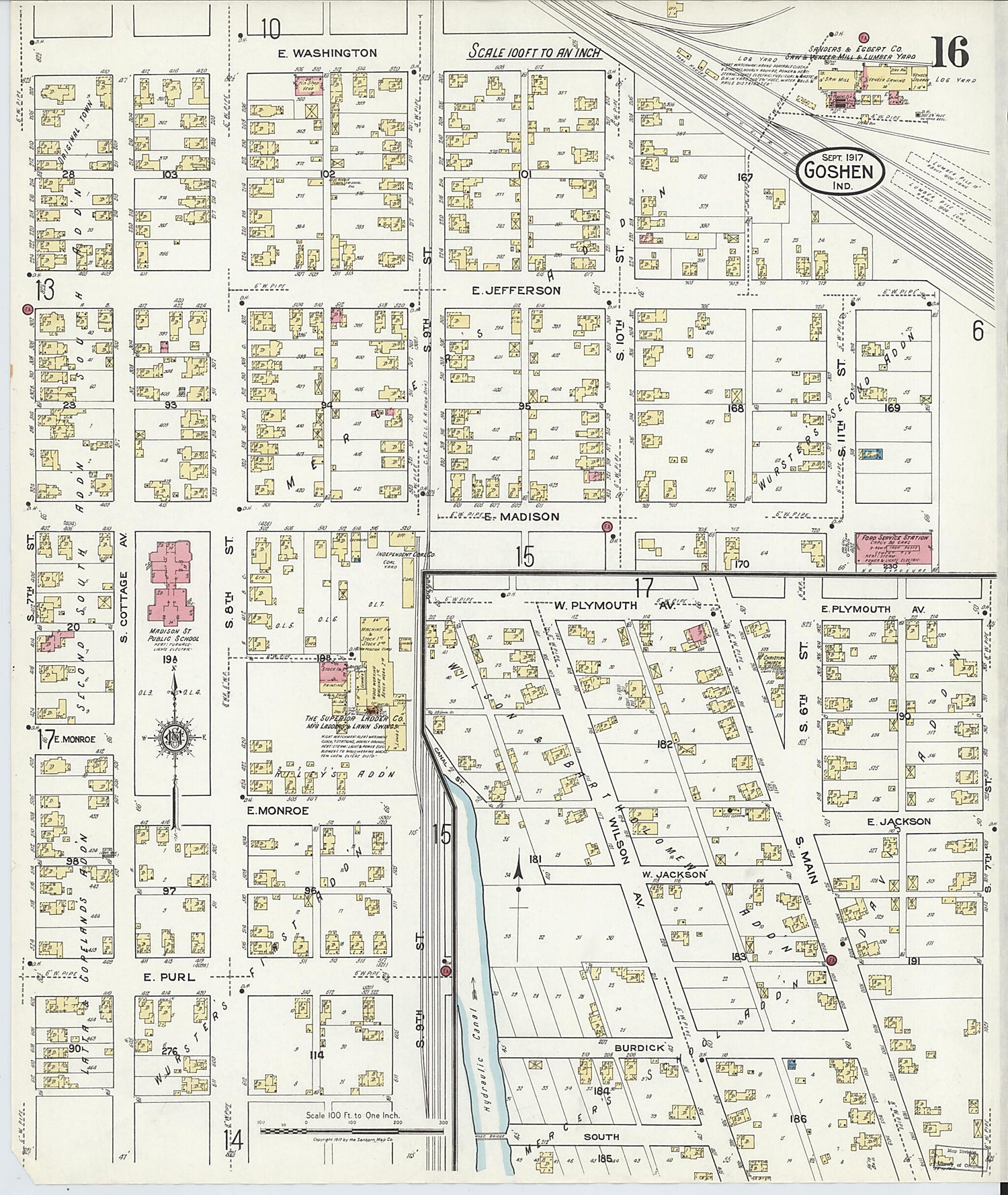 This old map of Goshen, Elkhart County, Indiana was created by Sanborn Map Company in 1917