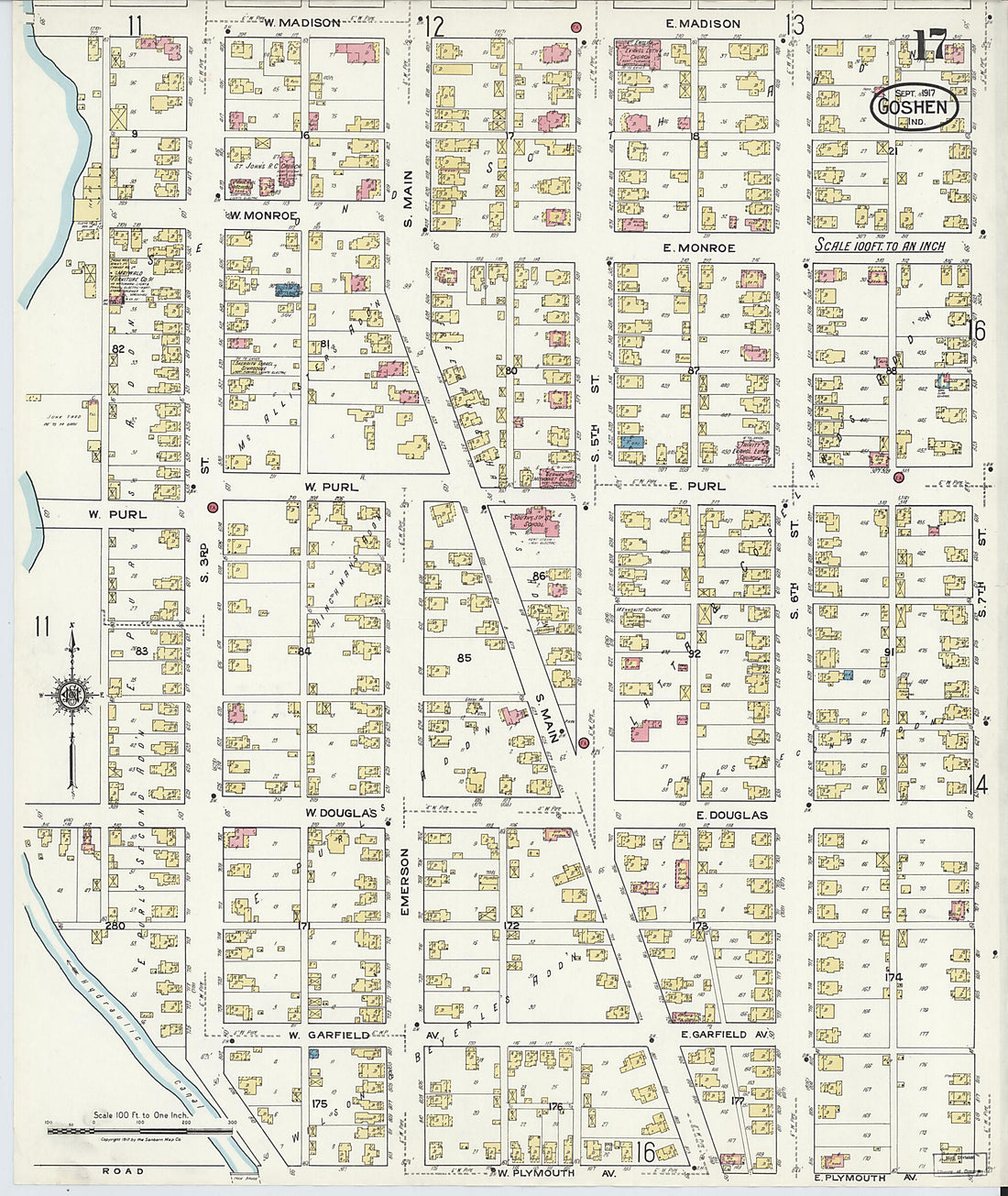 This old map of Goshen, Elkhart County, Indiana was created by Sanborn Map Company in 1917