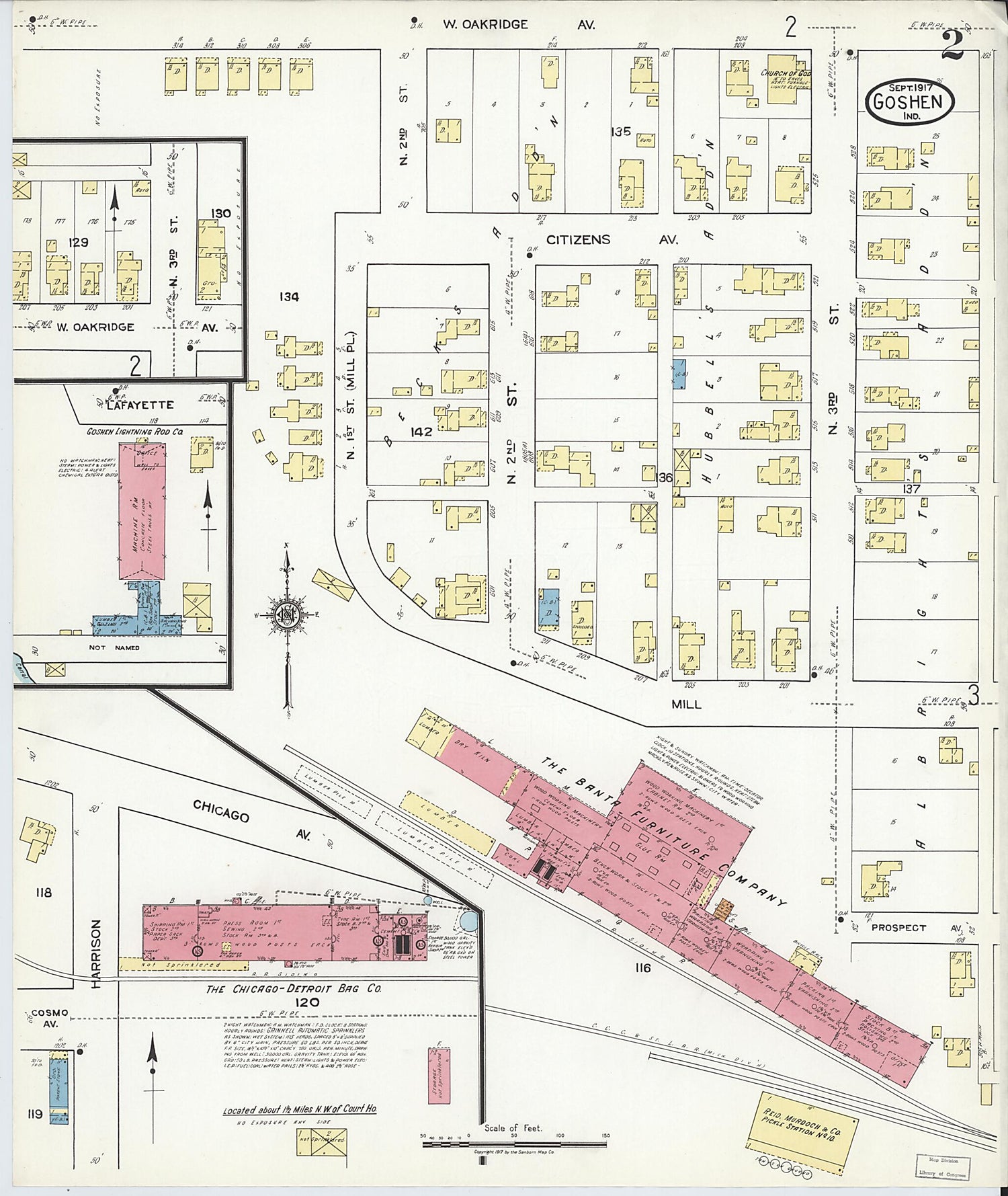 This old map of Goshen, Elkhart County, Indiana was created by Sanborn Map Company in 1917