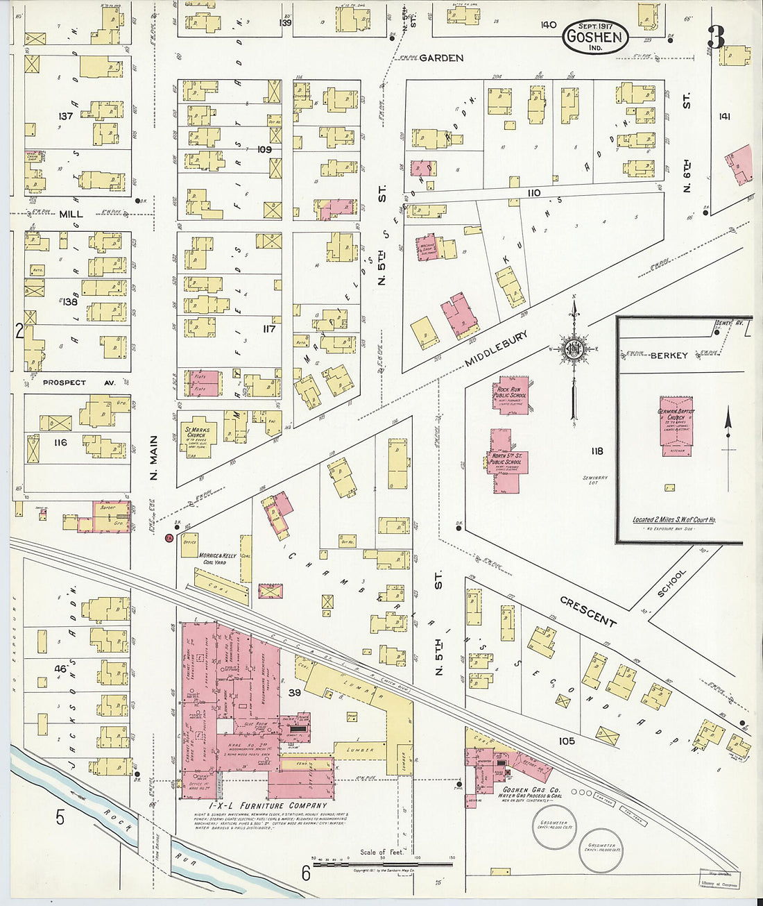 This old map of Goshen, Elkhart County, Indiana was created by Sanborn Map Company in 1917