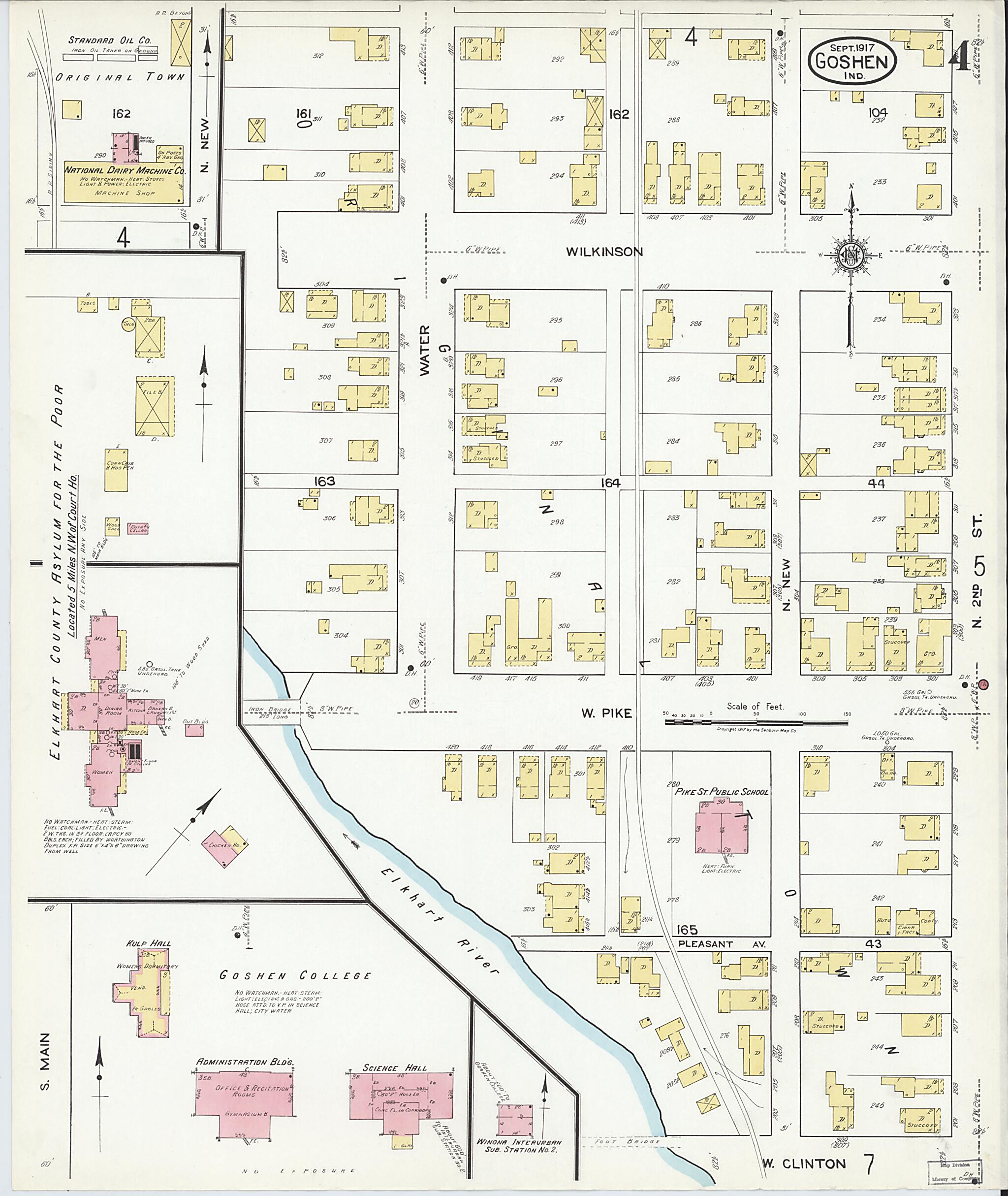 This old map of Goshen, Elkhart County, Indiana was created by Sanborn Map Company in 1917