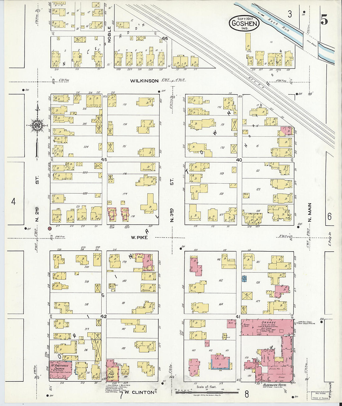 This old map of Goshen, Elkhart County, Indiana was created by Sanborn Map Company in 1917