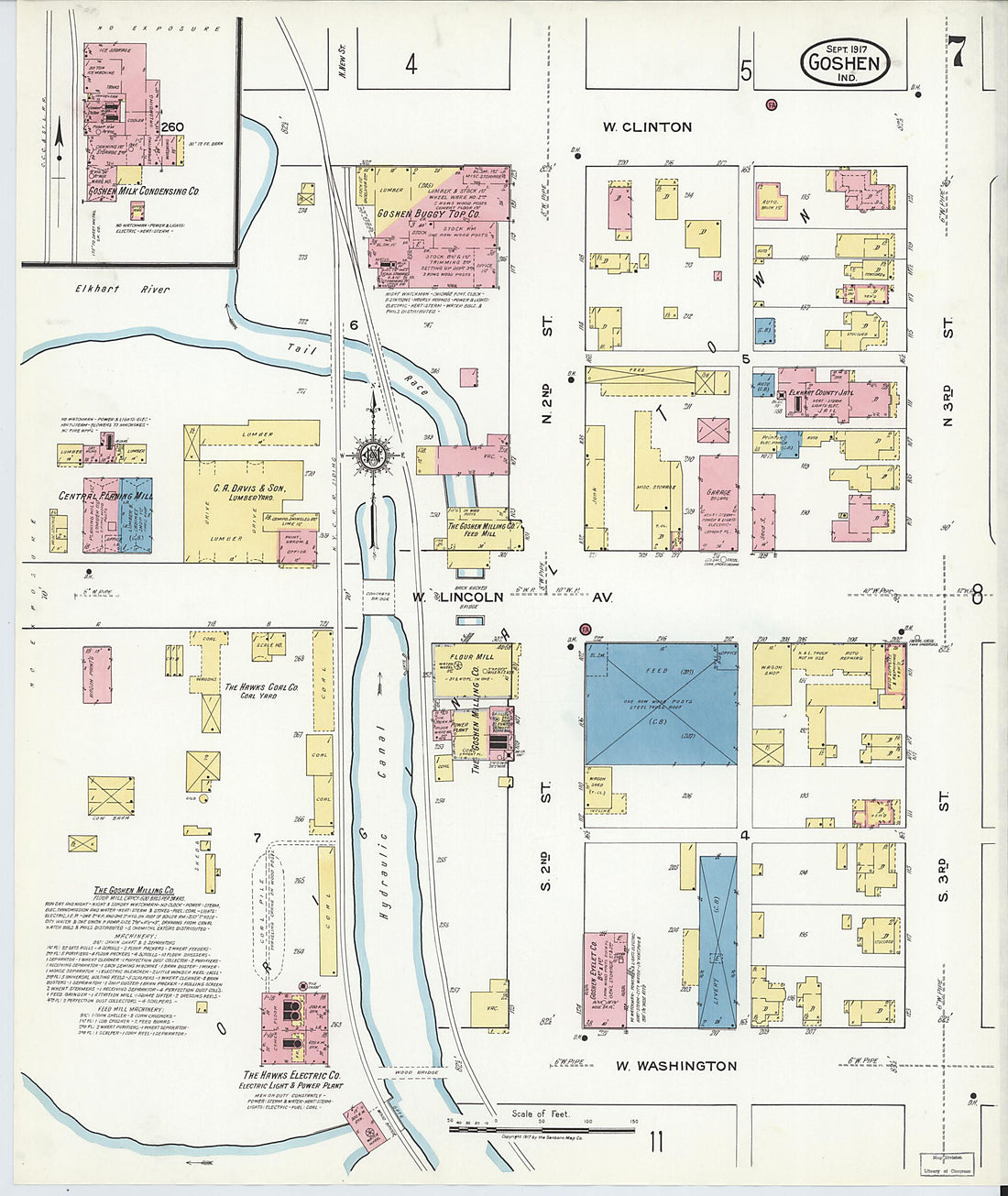 This old map of Goshen, Elkhart County, Indiana was created by Sanborn Map Company in 1917