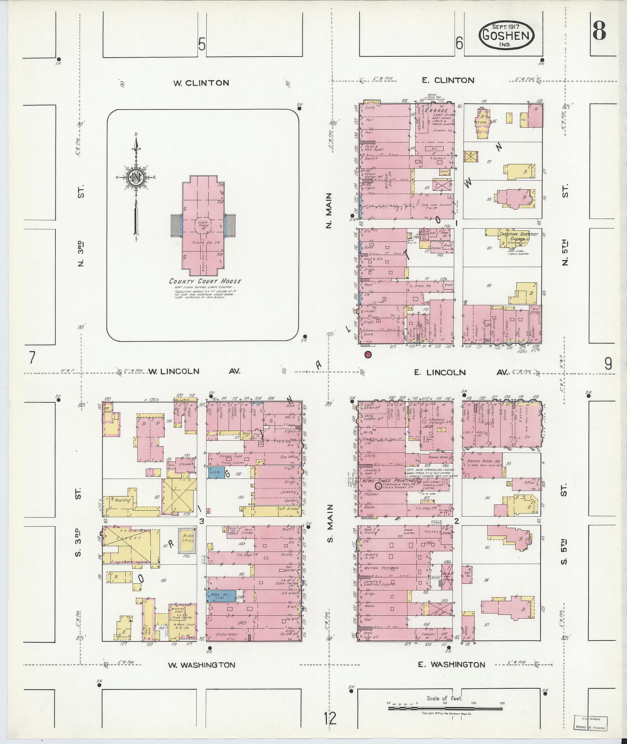 This old map of Goshen, Elkhart County, Indiana was created by Sanborn Map Company in 1917