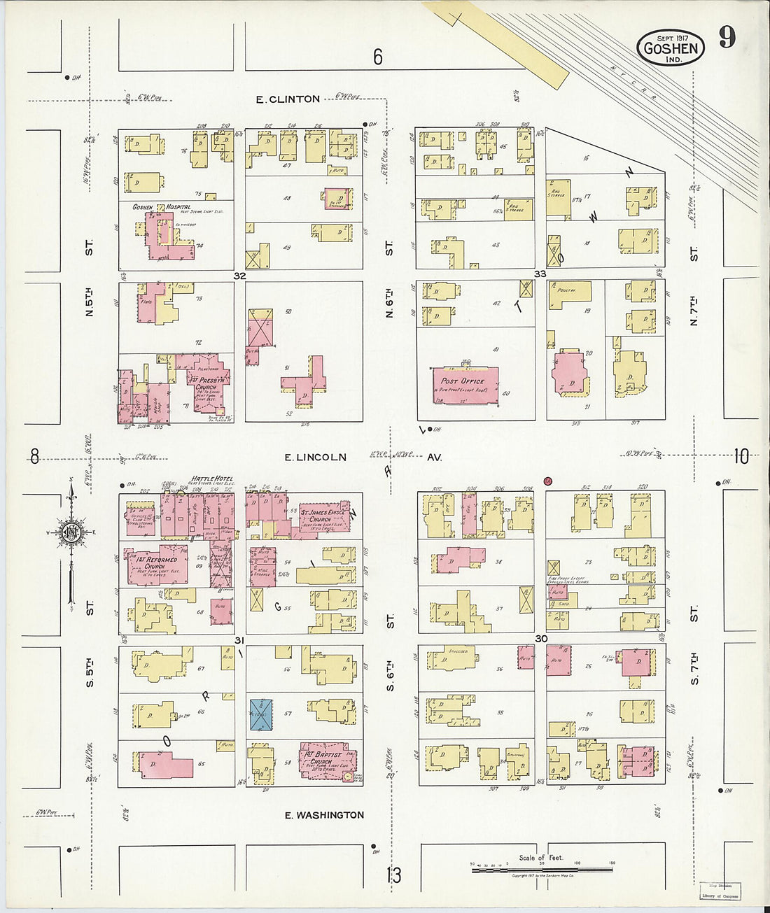 This old map of Goshen, Elkhart County, Indiana was created by Sanborn Map Company in 1917