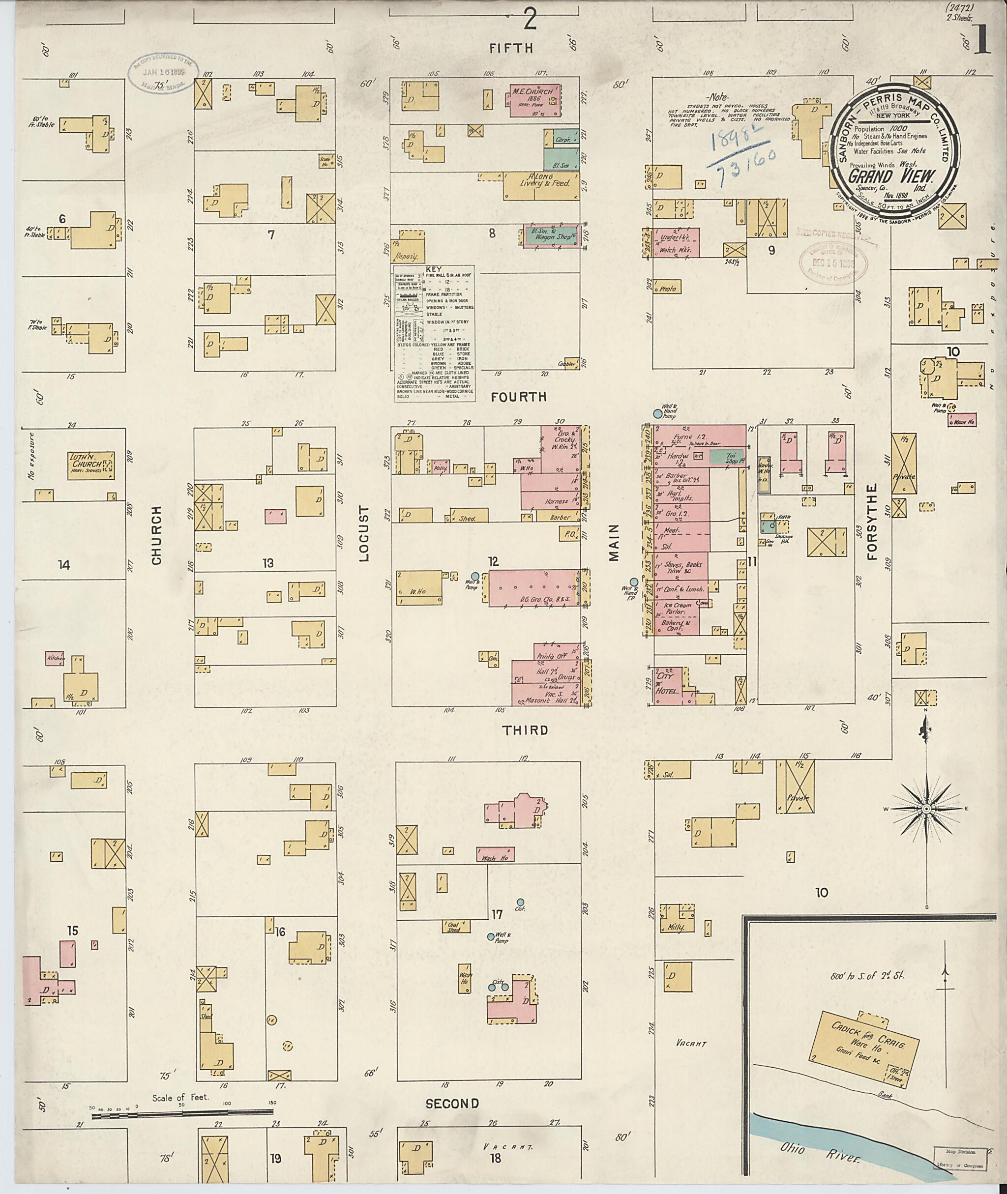 This old map of Grand View, Spencer County, Indiana was created by Sanborn Map Company in 1898