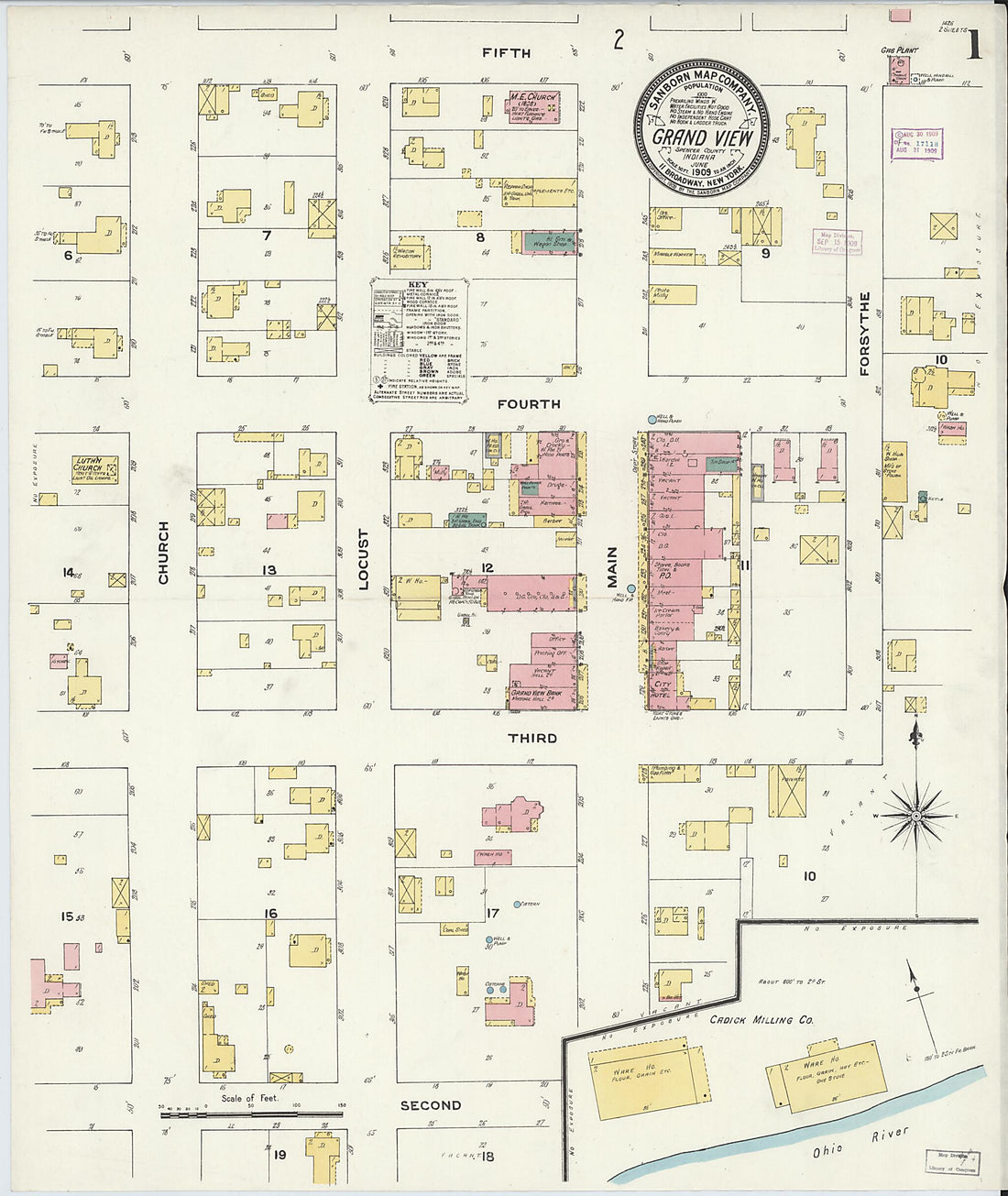 This old map of Grand View, Spencer County, Indiana was created by Sanborn Map Company in 1909