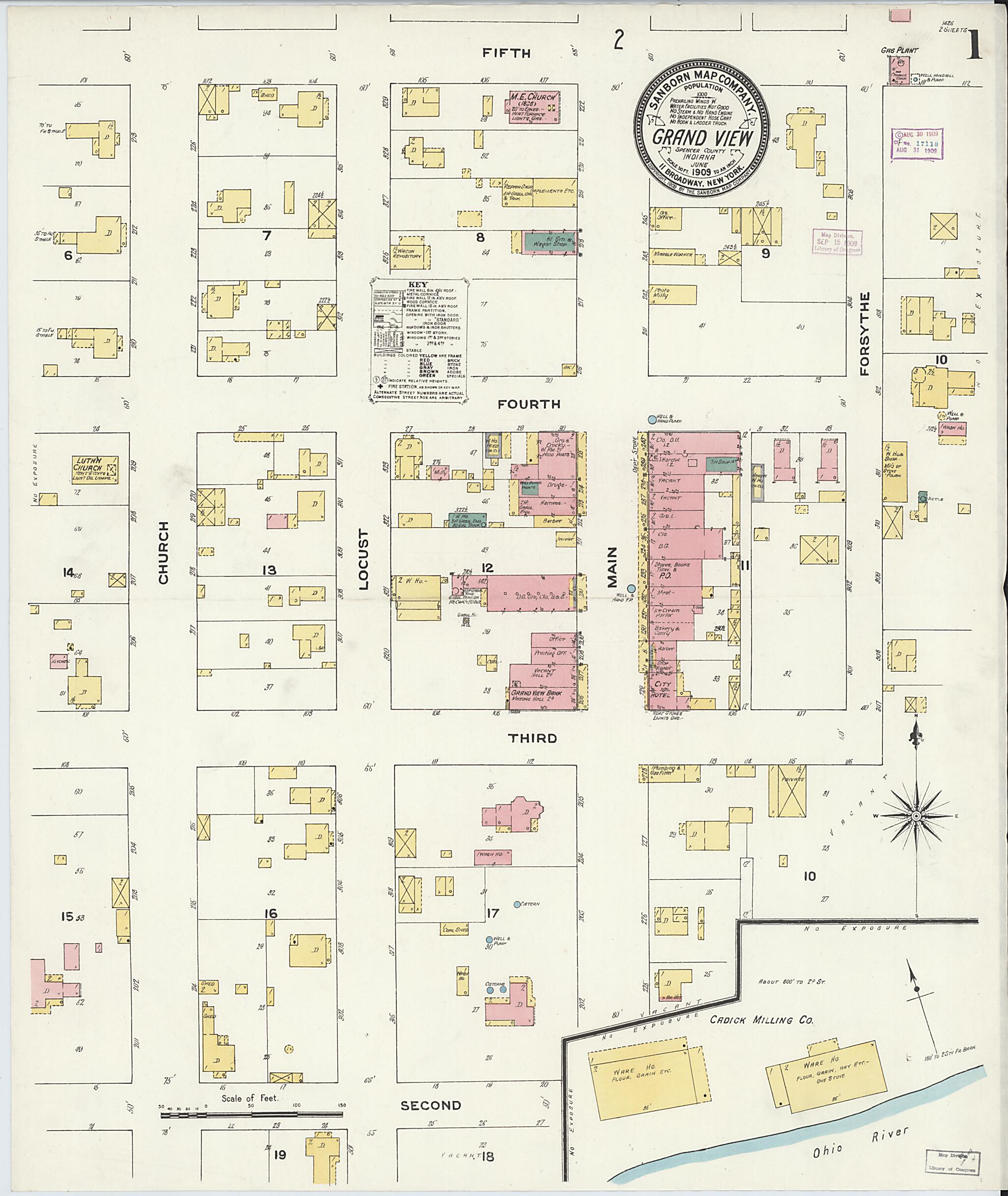 This old map of Grand View, Spencer County, Indiana was created by Sanborn Map Company in 1909