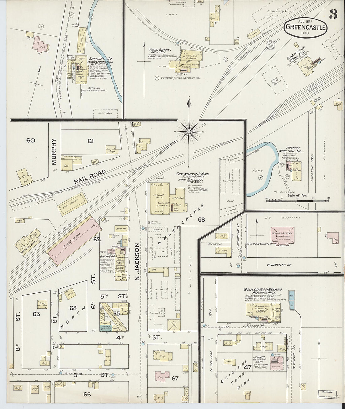 This old map of Greencastle, Putnam County, Indiana was created by Sanborn Map Company in 1887