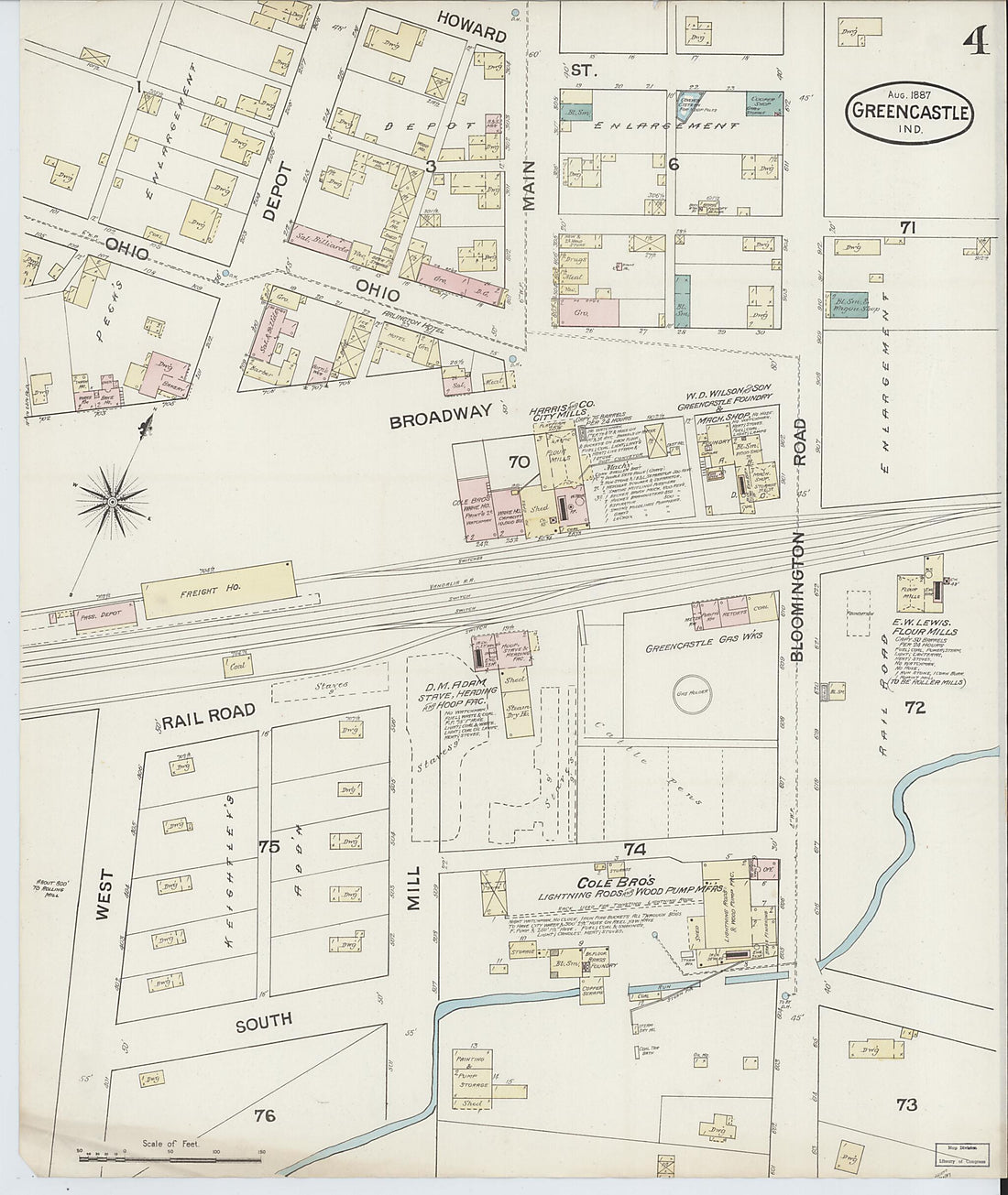 This old map of Greencastle, Putnam County, Indiana was created by Sanborn Map Company in 1887