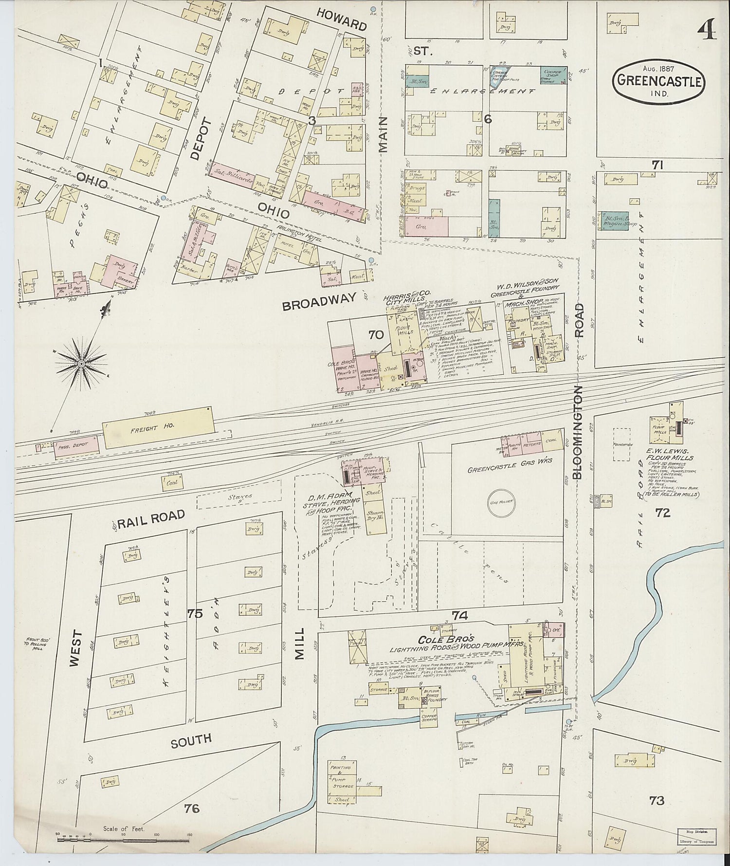 This old map of Greencastle, Putnam County, Indiana was created by Sanborn Map Company in 1887