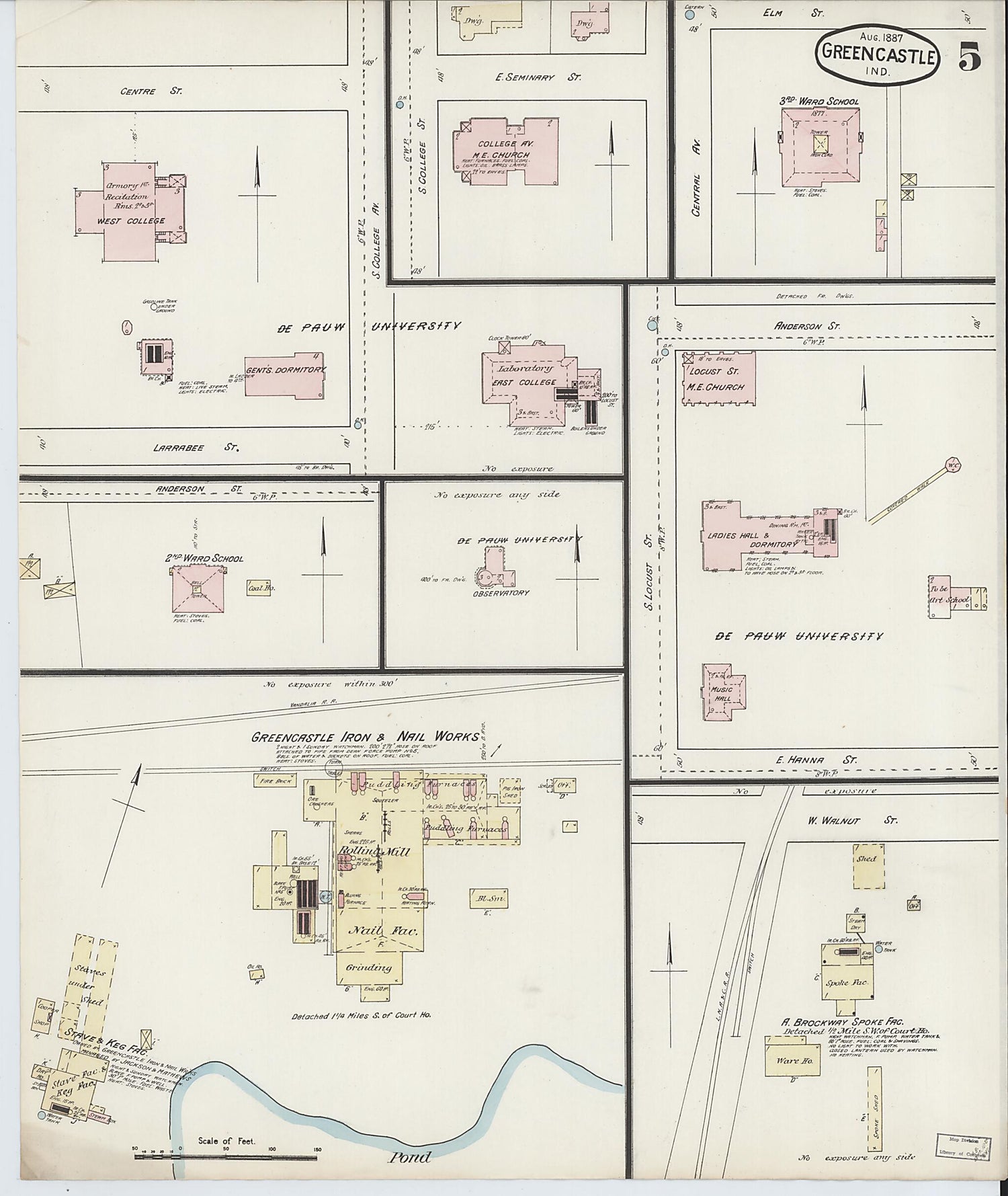 This old map of Greencastle, Putnam County, Indiana was created by Sanborn Map Company in 1887