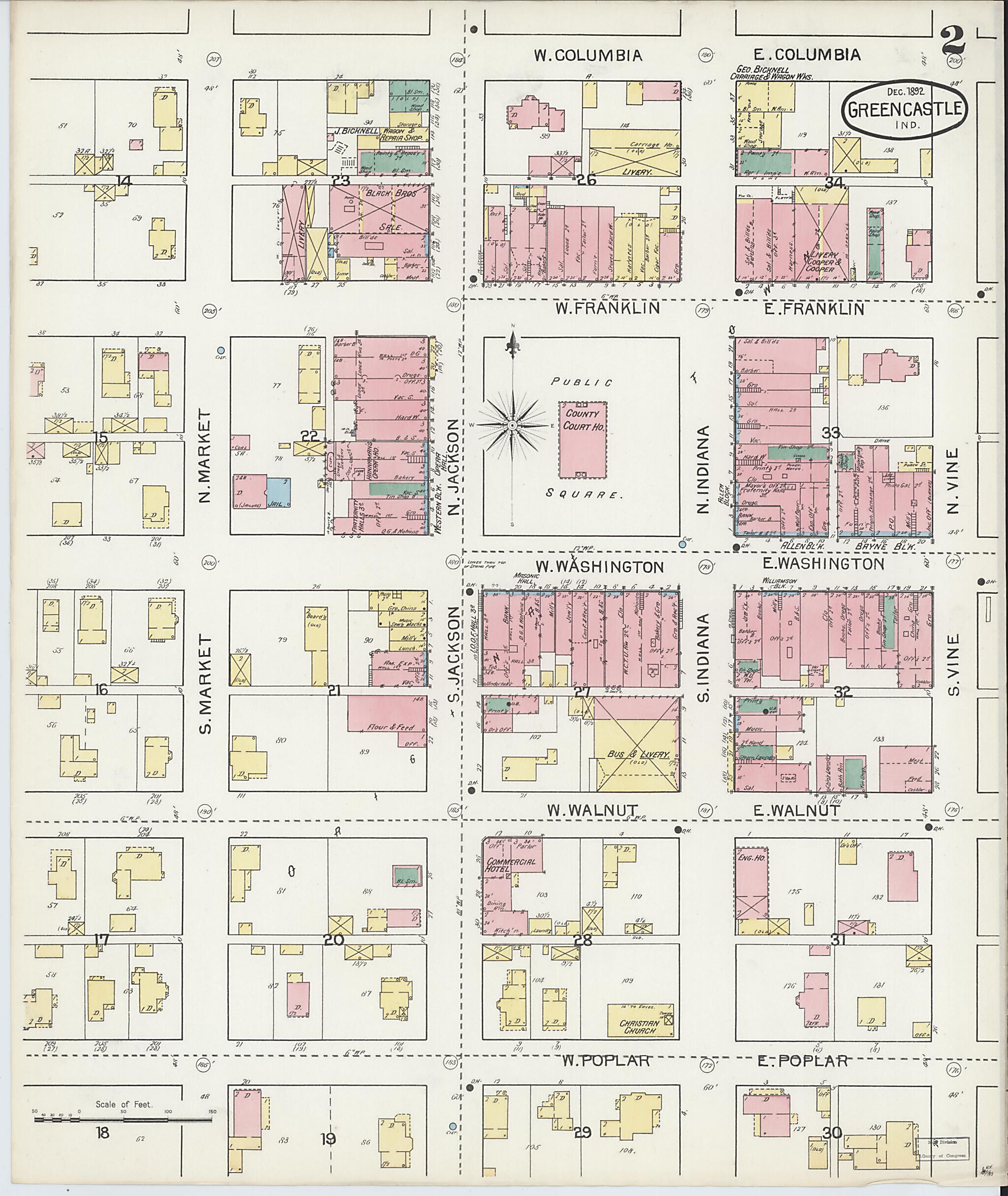 This old map of Greencastle, Putnam County, Indiana was created by Sanborn Map Company in 1892