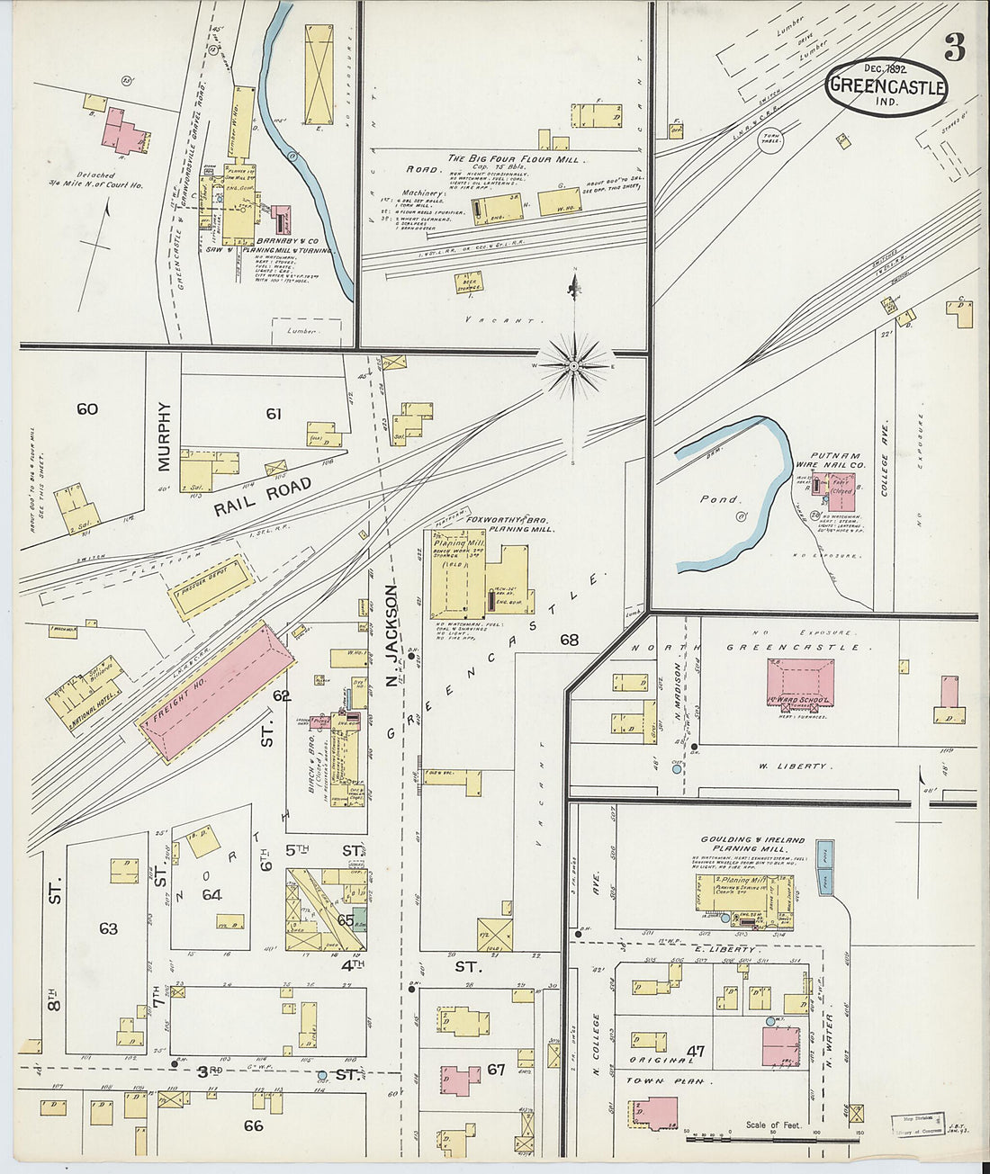 This old map of Greencastle, Putnam County, Indiana was created by Sanborn Map Company in 1892