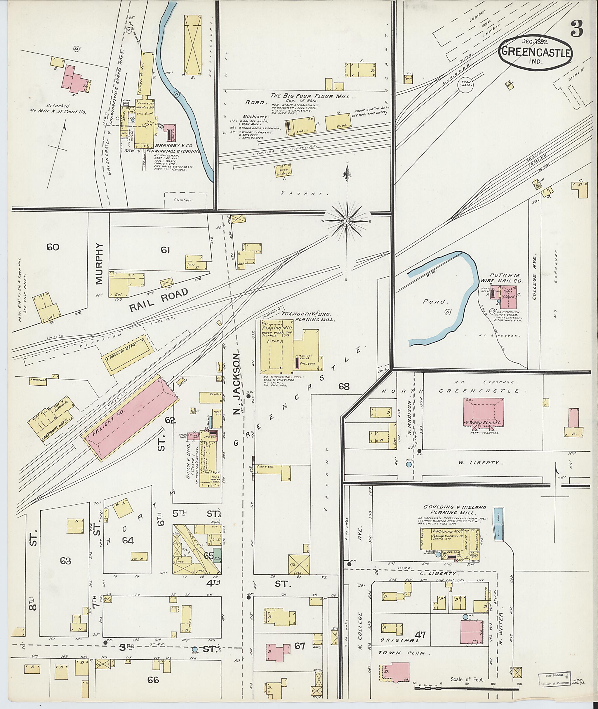 This old map of Greencastle, Putnam County, Indiana was created by Sanborn Map Company in 1892