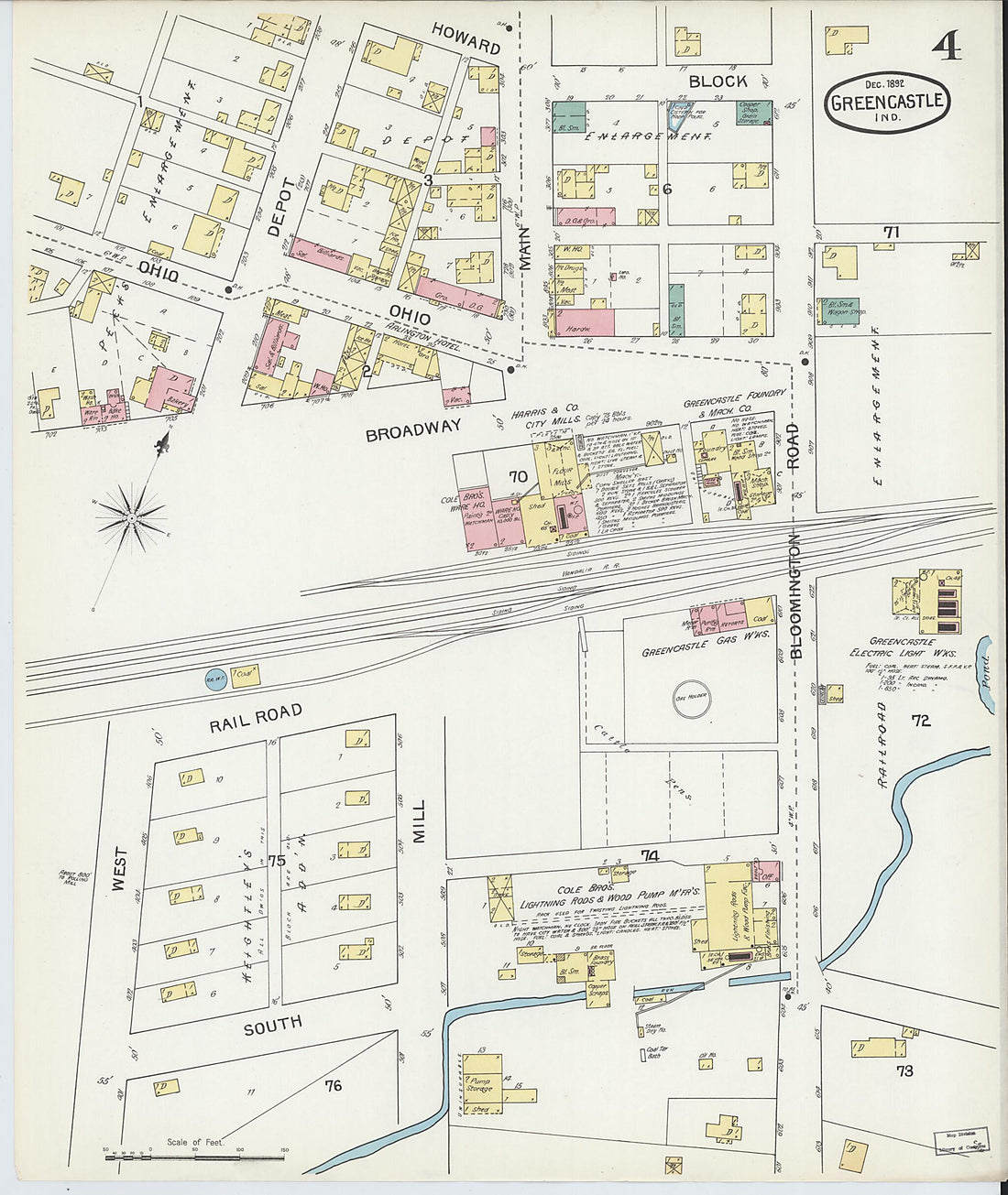 This old map of Greencastle, Putnam County, Indiana was created by Sanborn Map Company in 1892