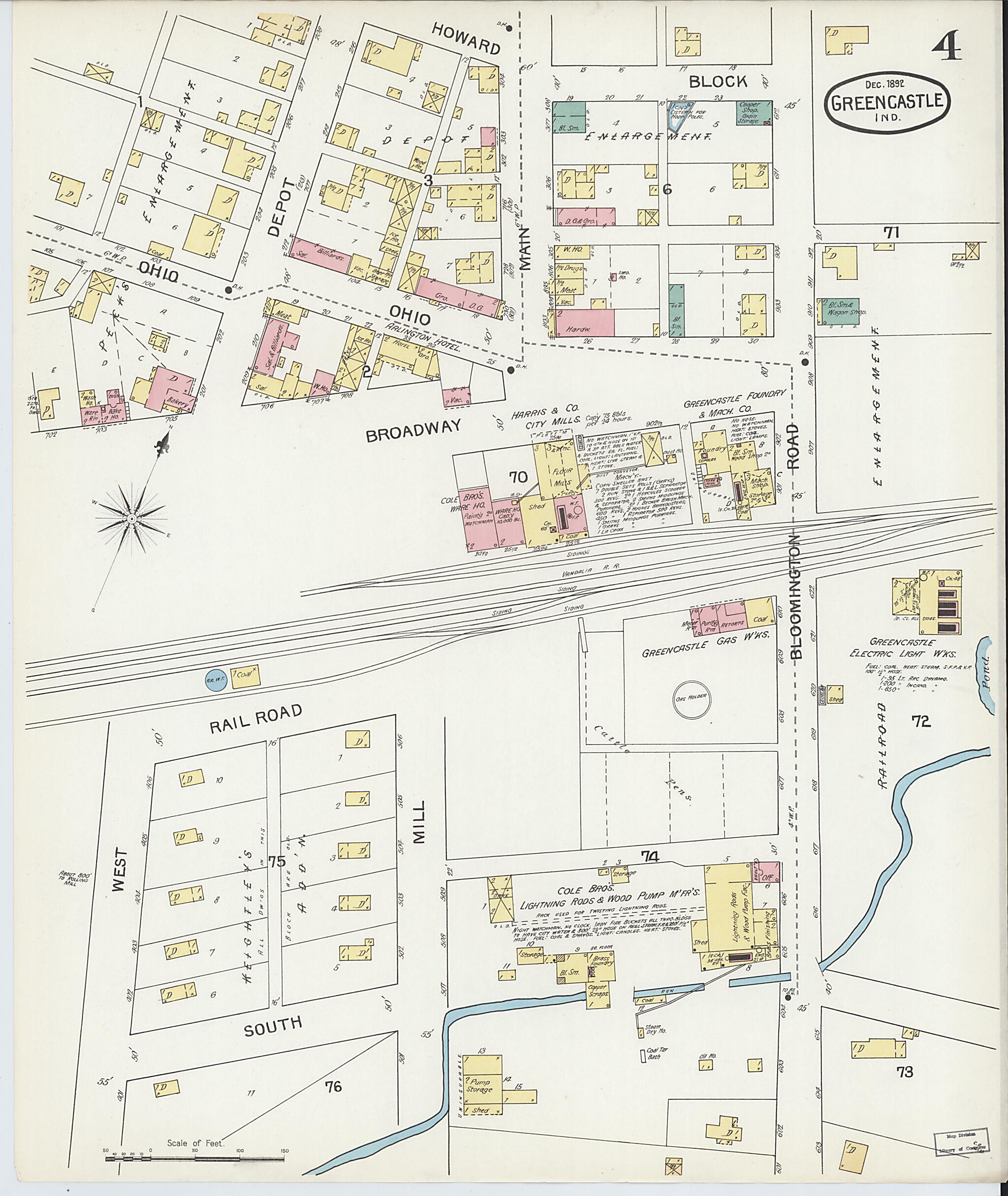 This old map of Greencastle, Putnam County, Indiana was created by Sanborn Map Company in 1892