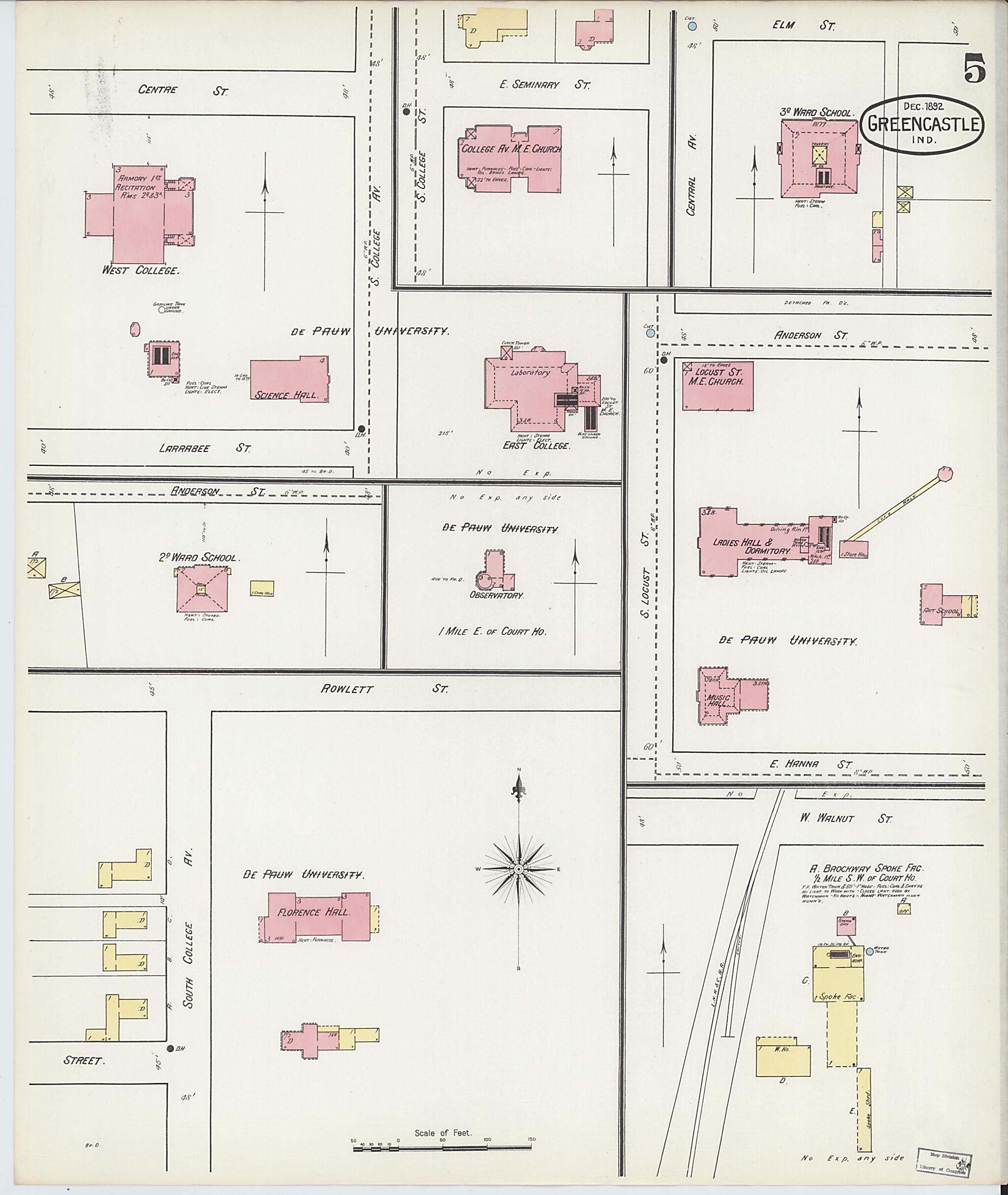 This old map of Greencastle, Putnam County, Indiana was created by Sanborn Map Company in 1892