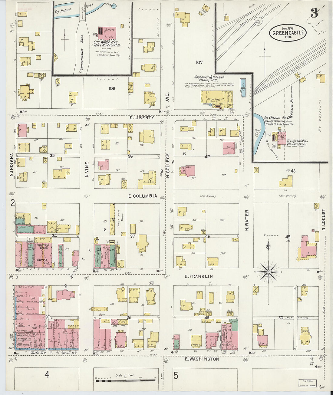 This old map of Greencastle, Putnam County, Indiana was created by Sanborn Map Company in 1898