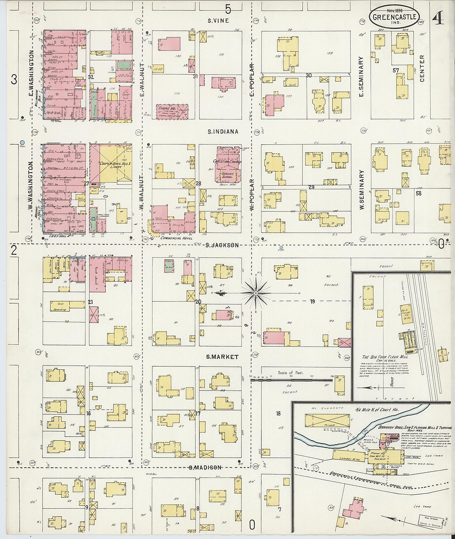 This old map of Greencastle, Putnam County, Indiana was created by Sanborn Map Company in 1898