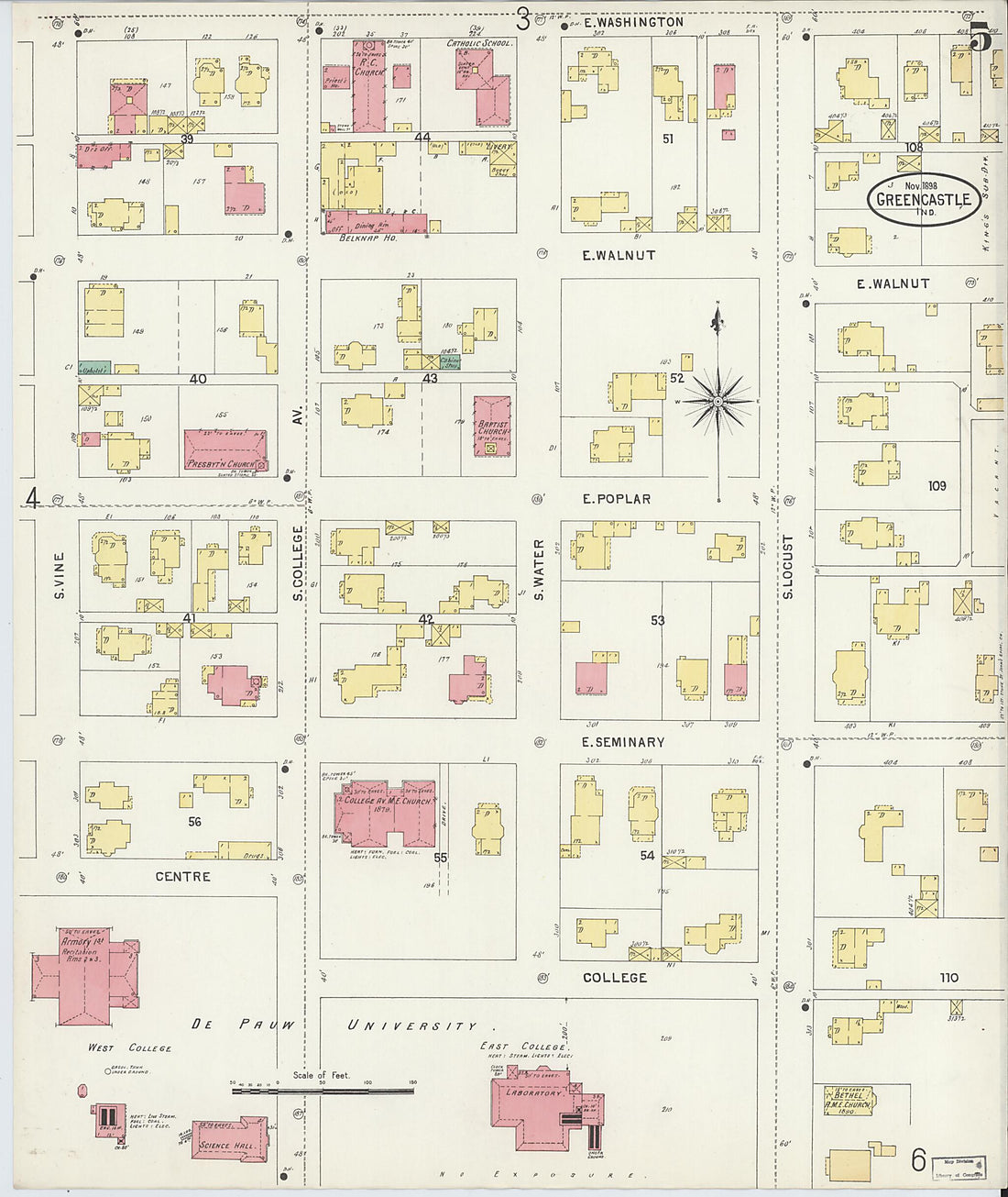 This old map of Greencastle, Putnam County, Indiana was created by Sanborn Map Company in 1898