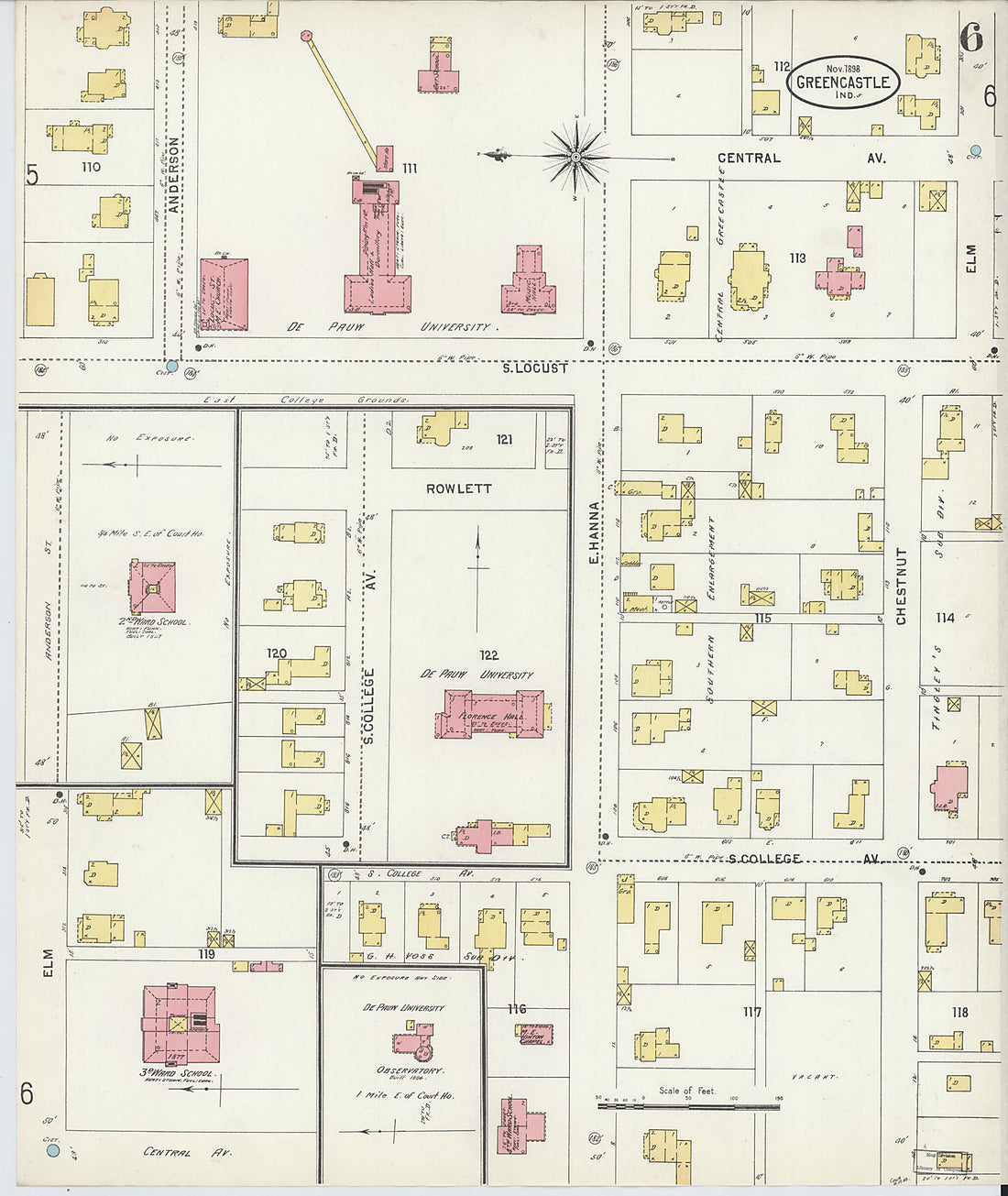 This old map of Greencastle, Putnam County, Indiana was created by Sanborn Map Company in 1898