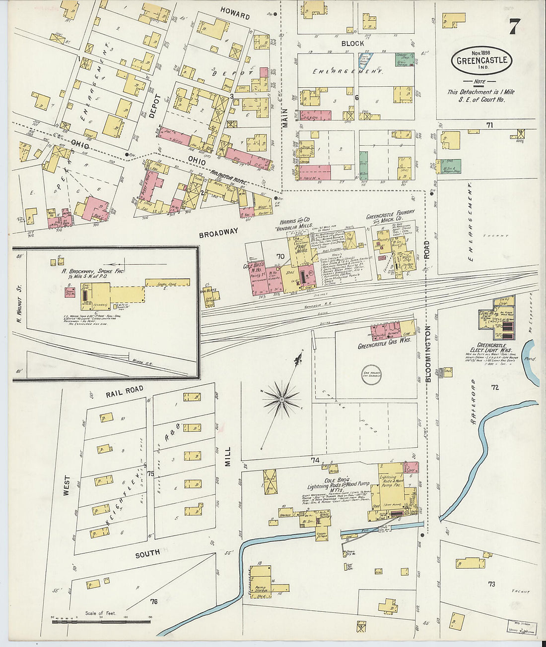 This old map of Greencastle, Putnam County, Indiana was created by Sanborn Map Company in 1898