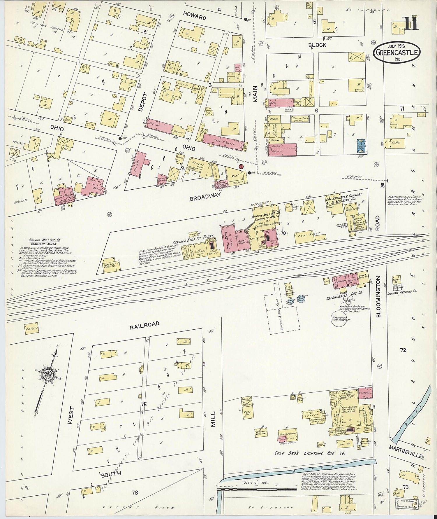 This old map of Greencastle, Putnam County, Indiana was created by Sanborn Map Company in 1913