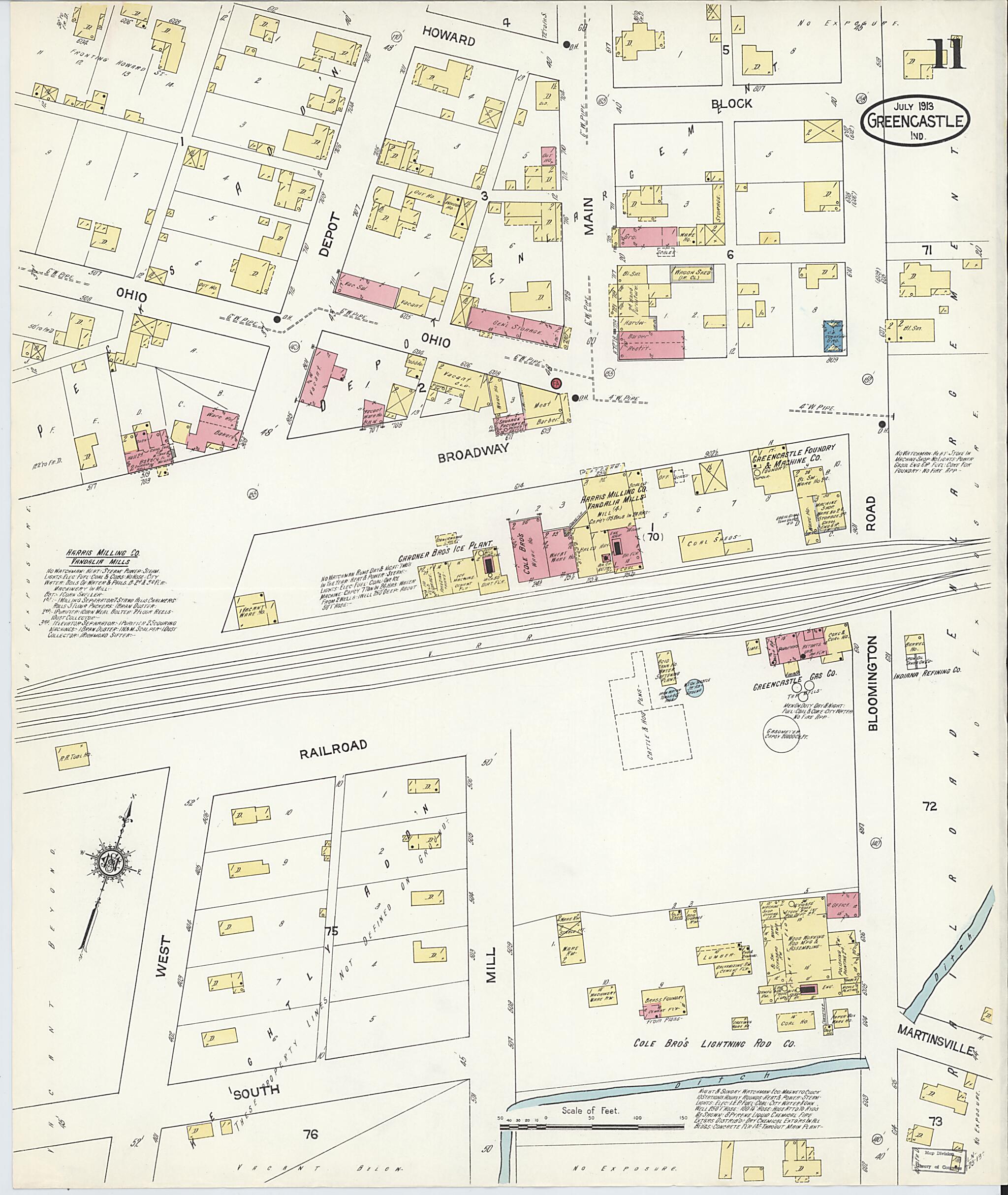 This old map of Greencastle, Putnam County, Indiana was created by Sanborn Map Company in 1913