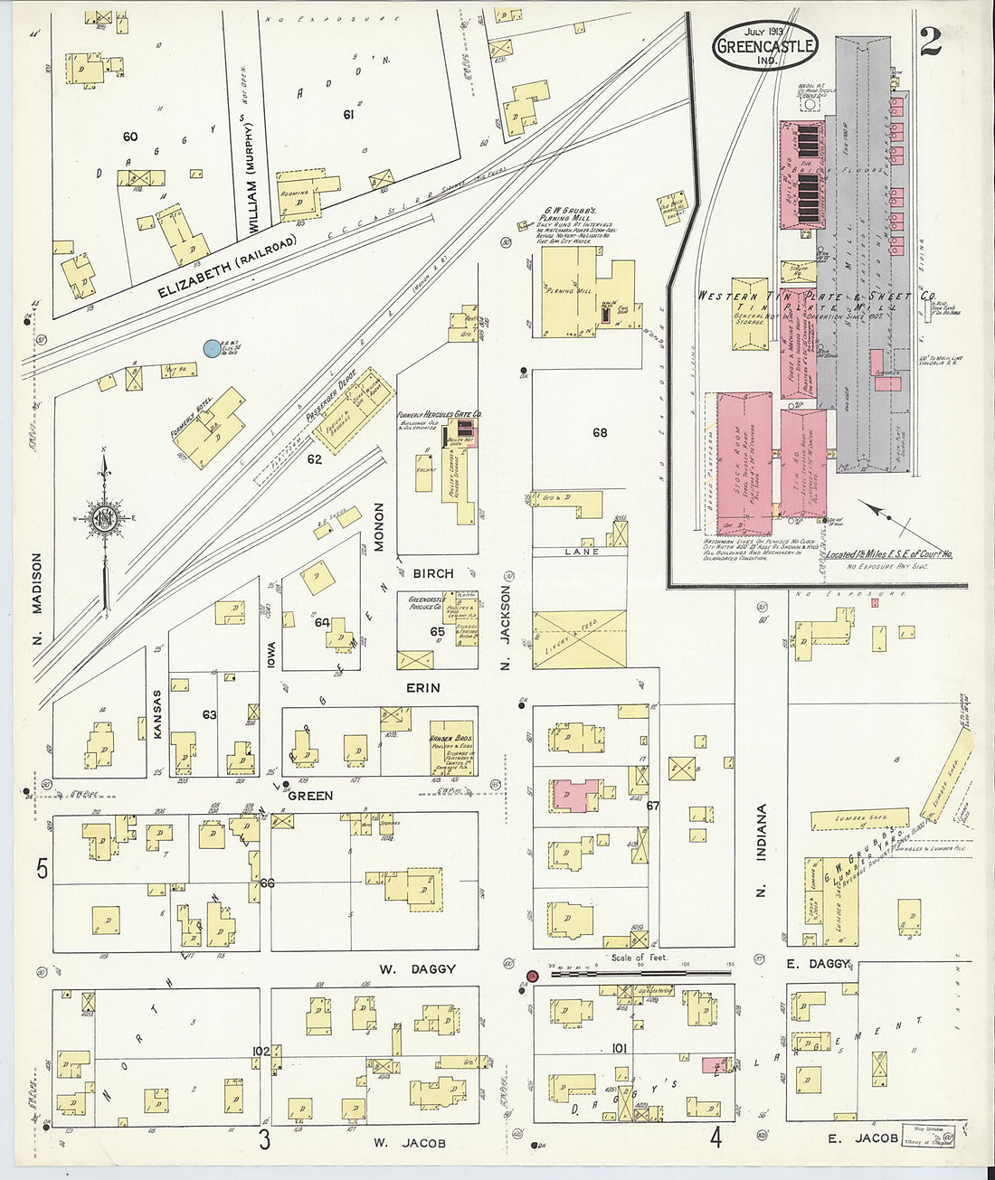 This old map of Greencastle, Putnam County, Indiana was created by Sanborn Map Company in 1913