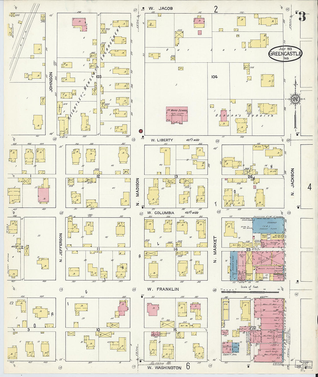 This old map of Greencastle, Putnam County, Indiana was created by Sanborn Map Company in 1913