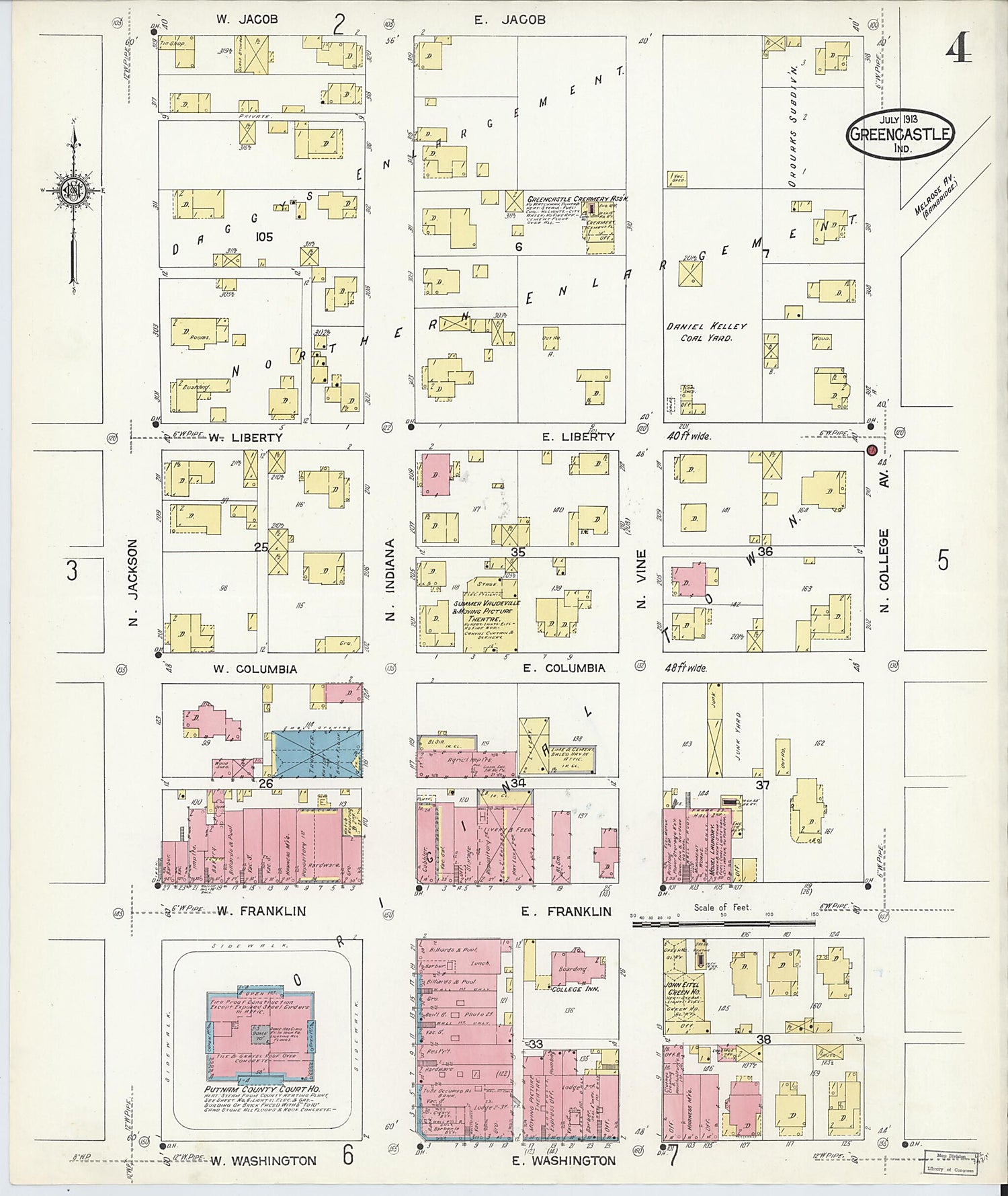 This old map of Greencastle, Putnam County, Indiana was created by Sanborn Map Company in 1913